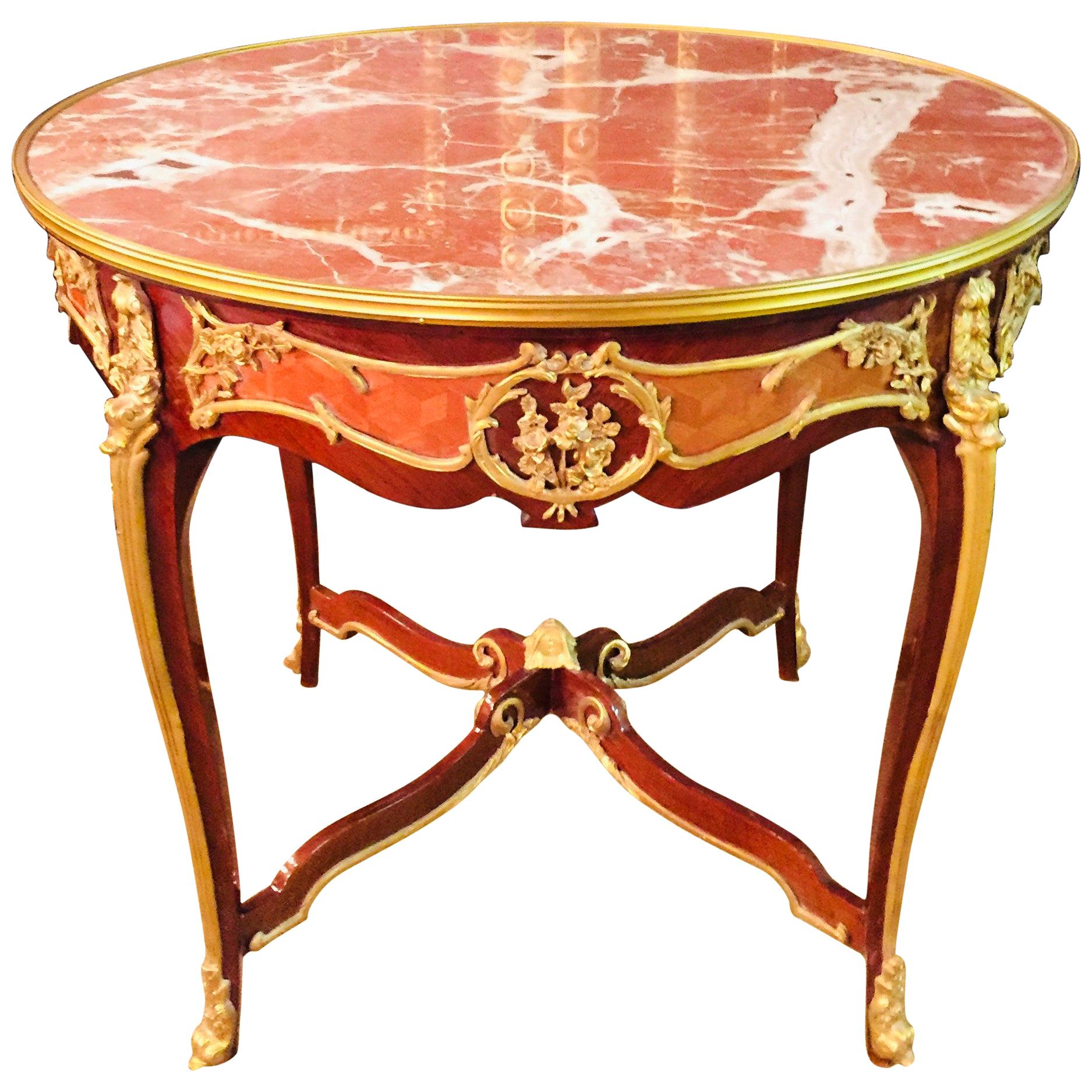 20th Century Louis XV Style French Salon Table with Marble