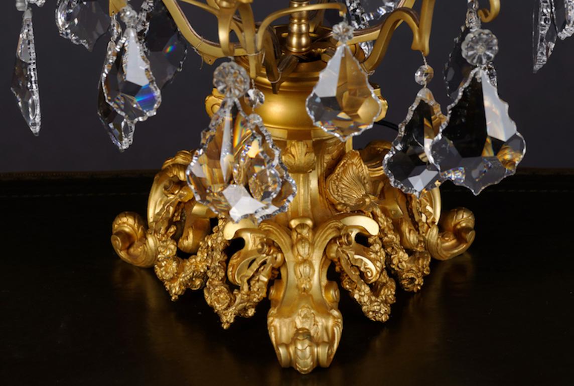 20th Century Louis XV Style Girandole Table Lamp Brass with Crystals For Sale 1