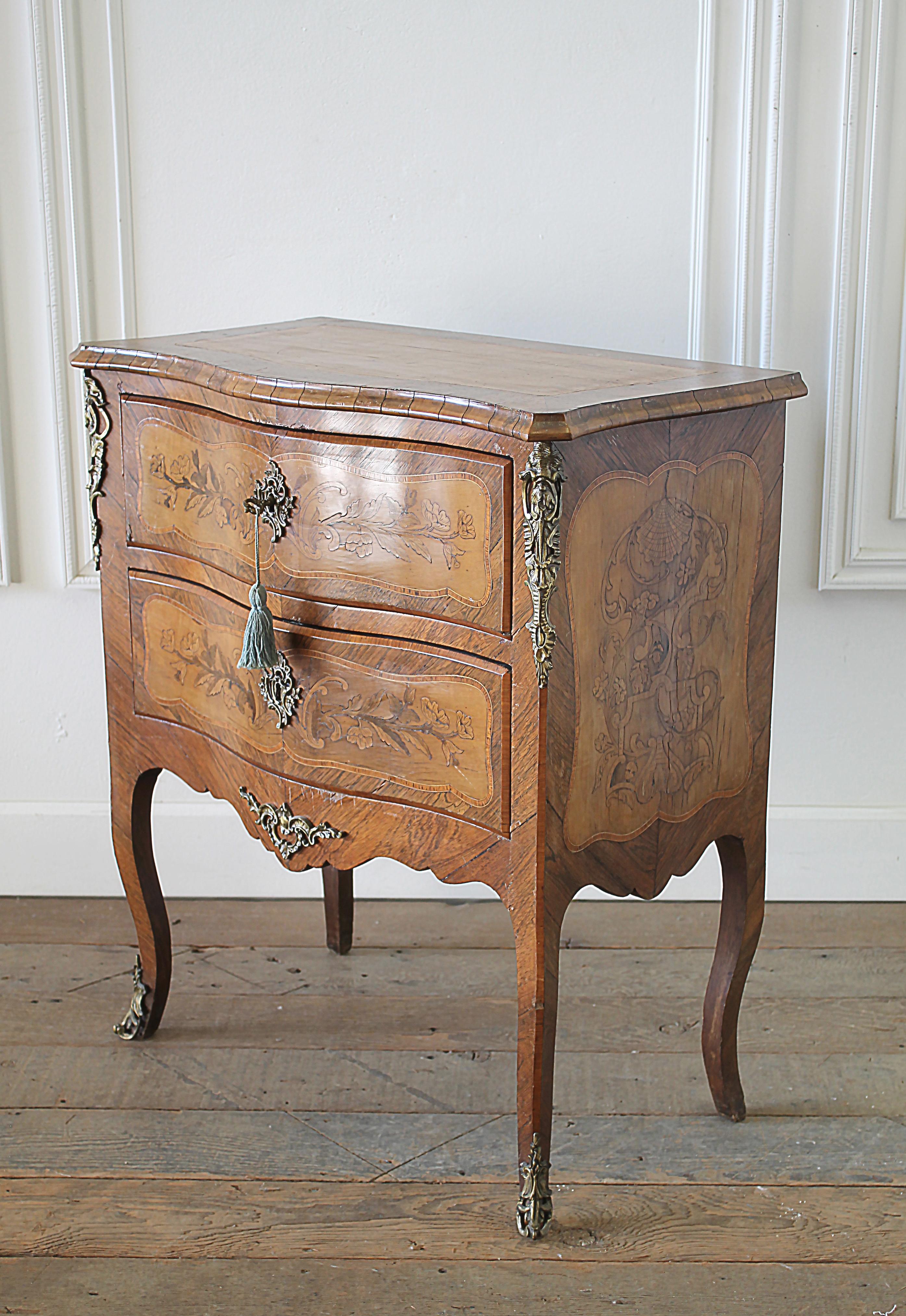 European 20th Century Louis XV Style Inlay Commode with Bronze Mounts