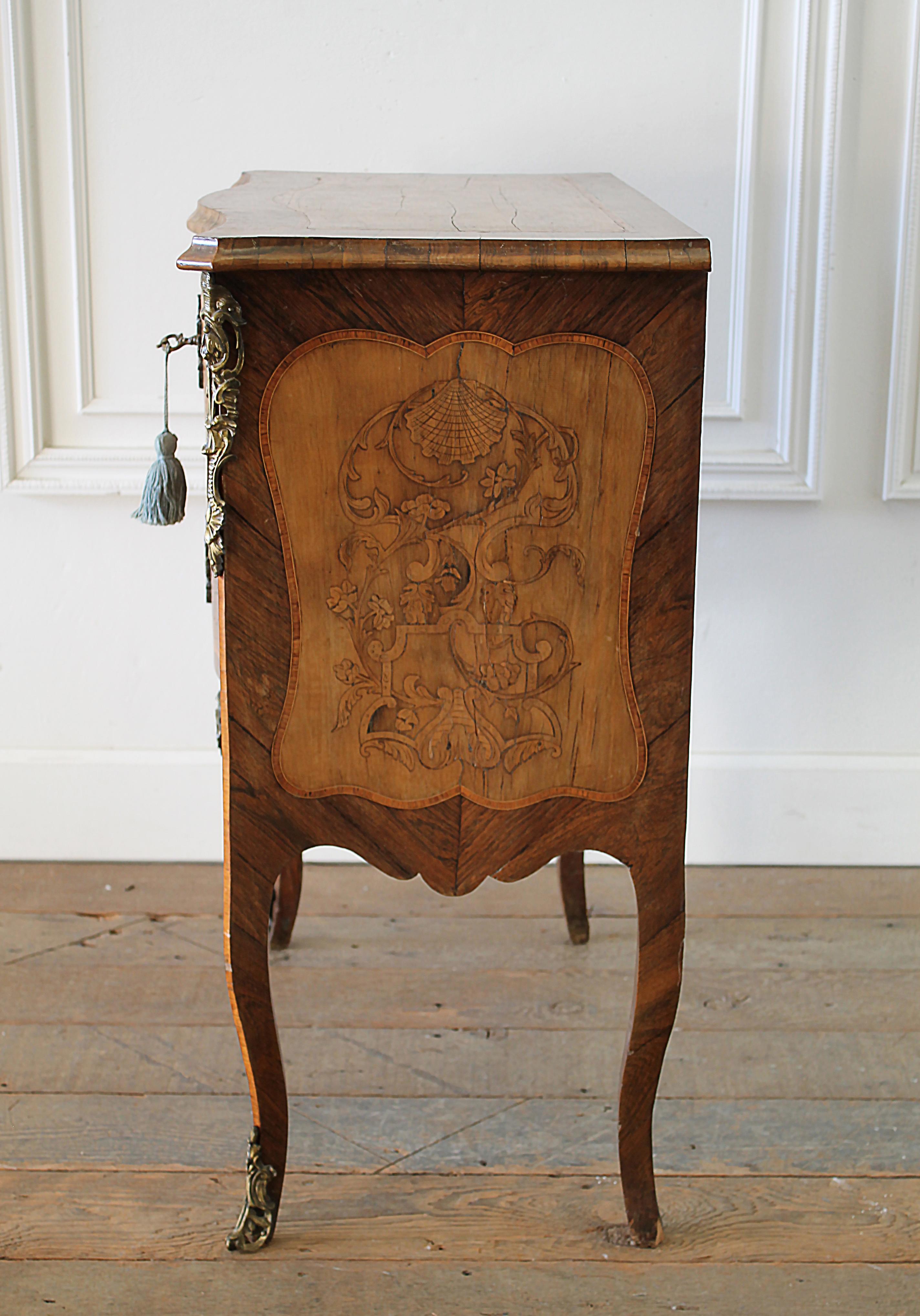 20th Century Louis XV Style Inlay Commode with Bronze Mounts In Good Condition In Brea, CA