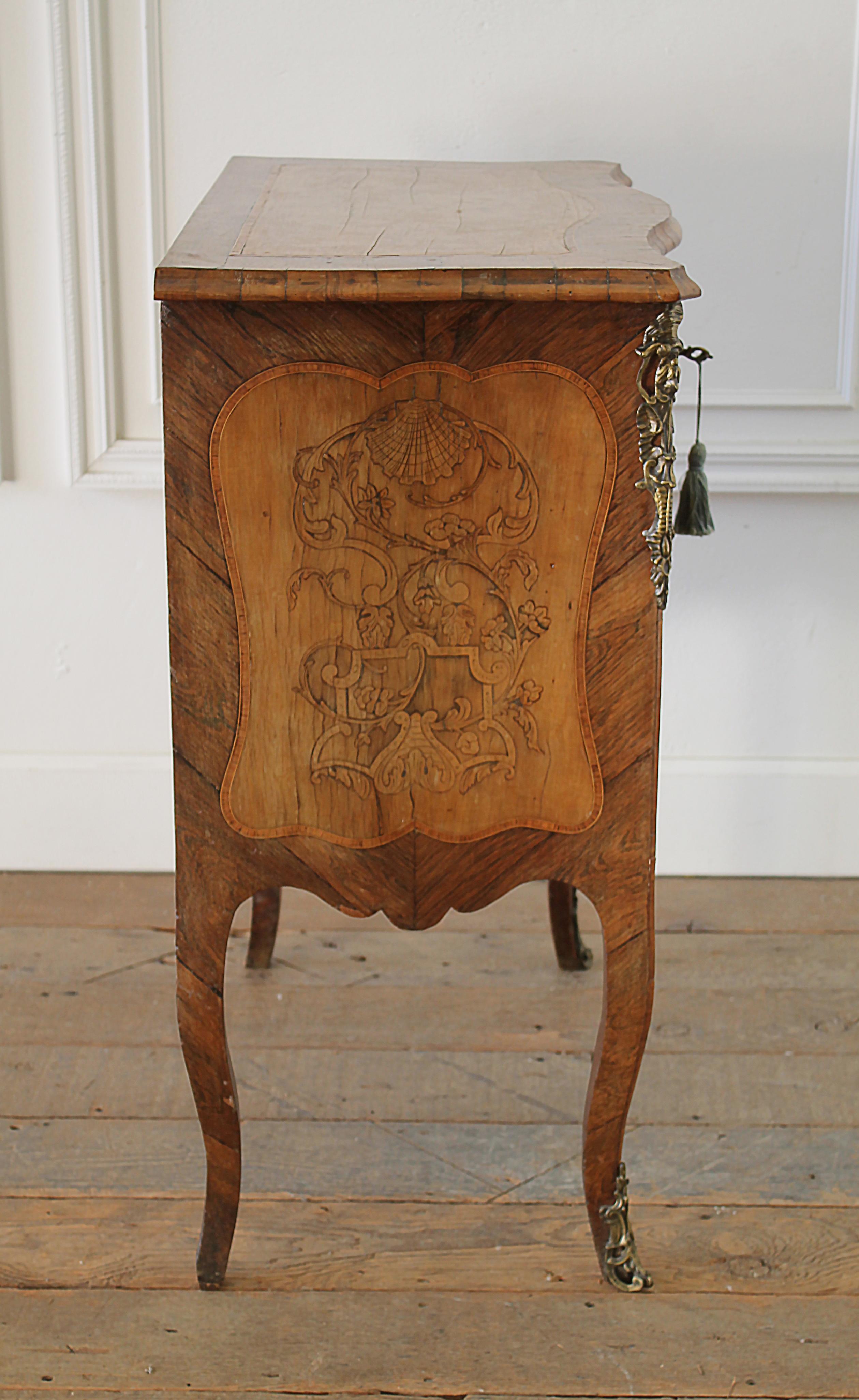 Wood 20th Century Louis XV Style Inlay Commode with Bronze Mounts