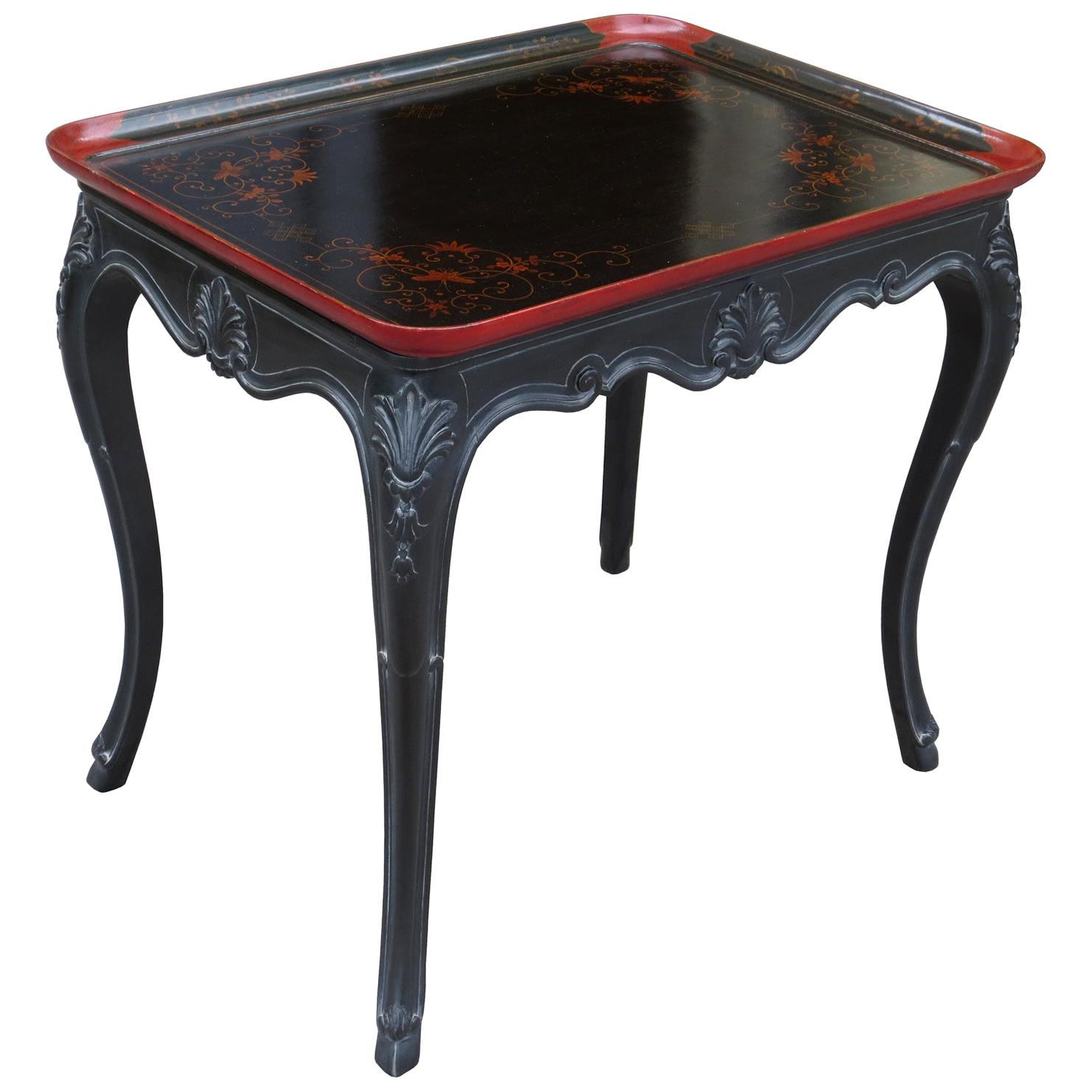 20th Century Louis XV Style Oriental Custom Painted Tray Table For Sale