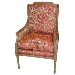 20th Century Louis XV Style Painted Bergere or Chair on Tapered Fluted Legs