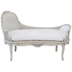 20th Century Louis XV Style Painted Cane and Roses Settee Chaise
