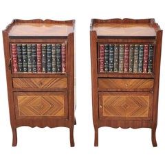 20th Century Louis XV Style Pair of Nightstands with Applied Books on the Door