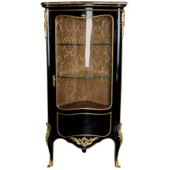 20th Century Louis XV Style Piano-Black Corner Vitrine