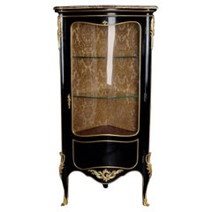 20th Century Louis XV Style Piano-Black Corner Vitrine
