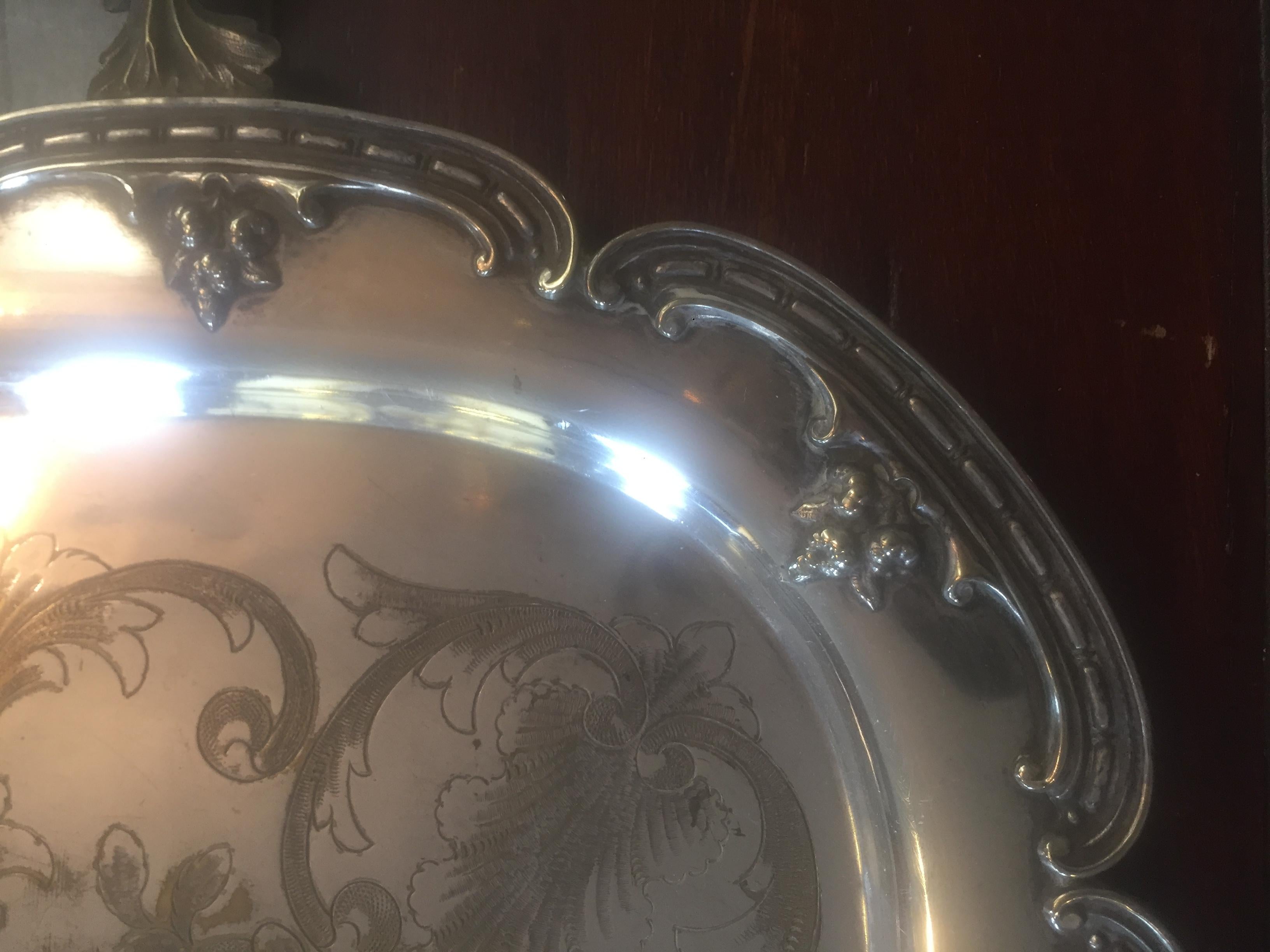 20th Century Louis XV Style Silver Plate Monogramed Tray, 1900s For Sale 4