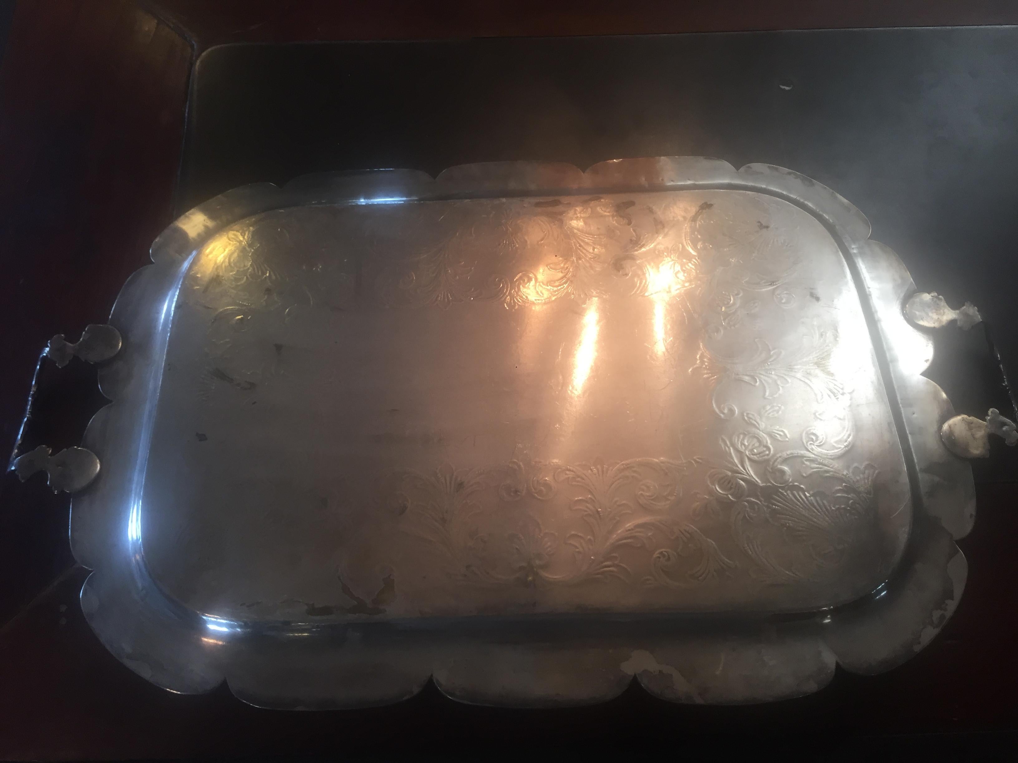 20th Century Louis XV Style Silver Plate Monogramed Tray, 1900s For Sale 5