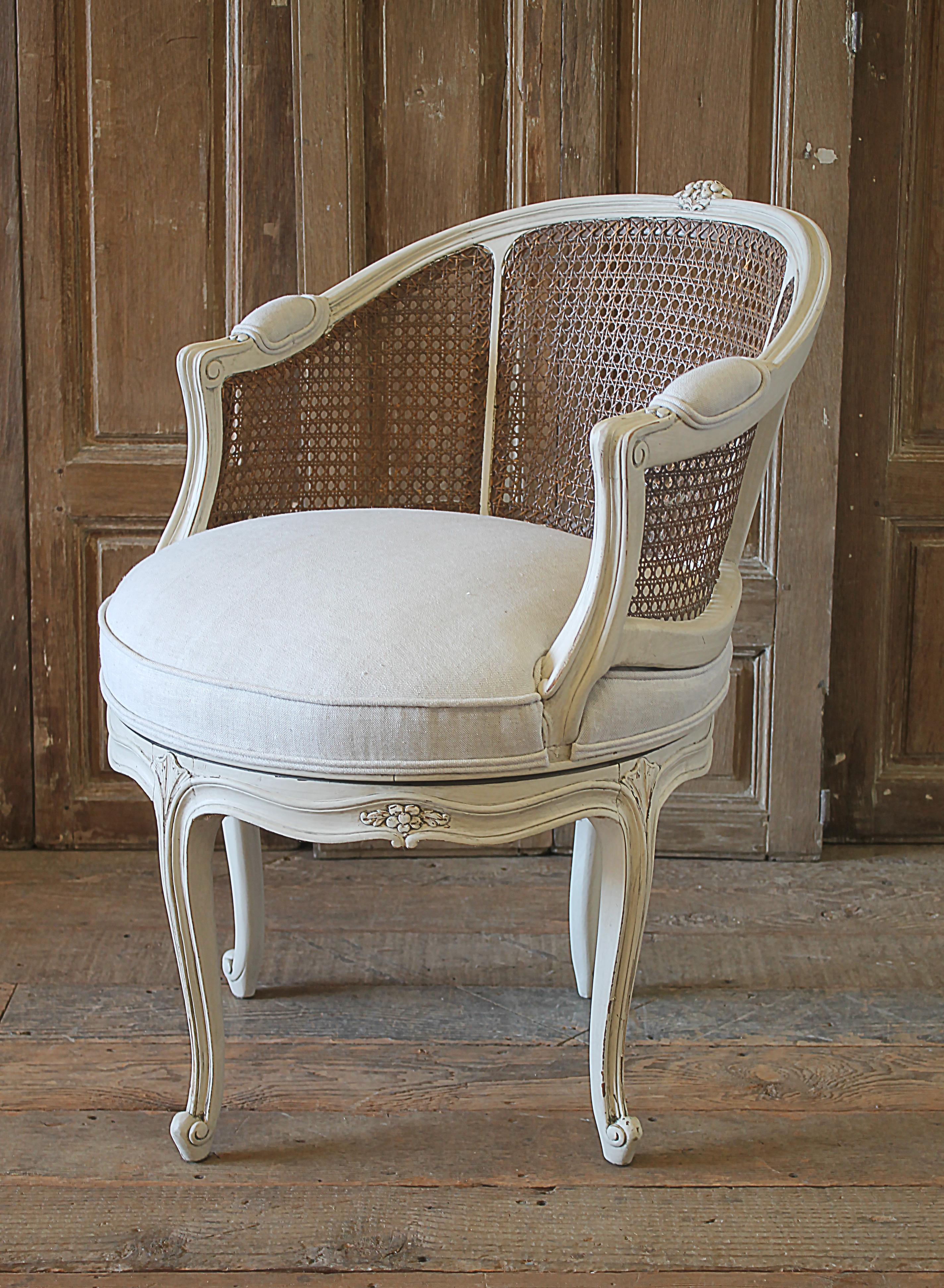 20th Century Louis XV Style Swivel Vanity Chair with Cane 1