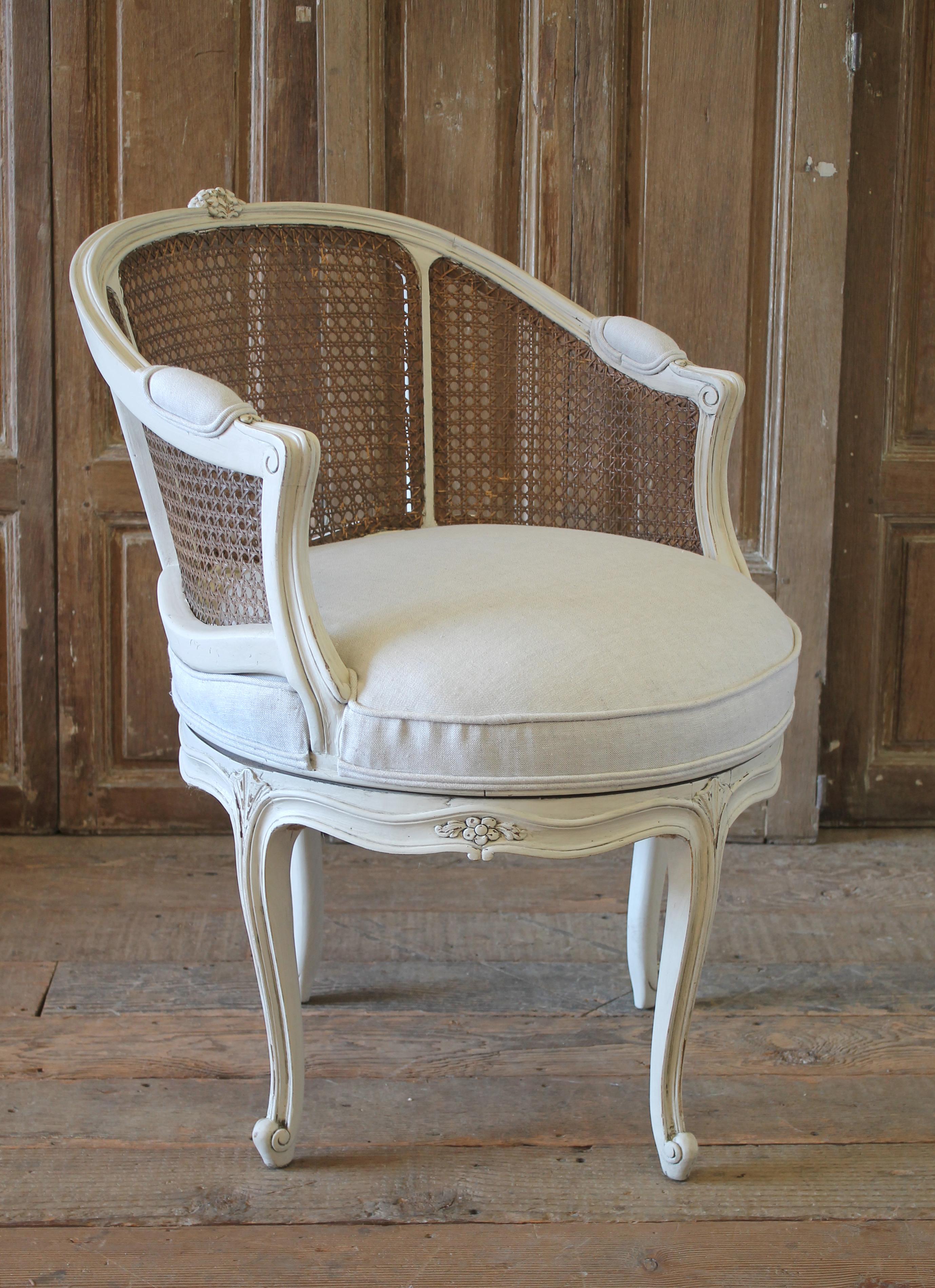 20th Century Louis XV Style Swivel Vanity Chair with Cane 3