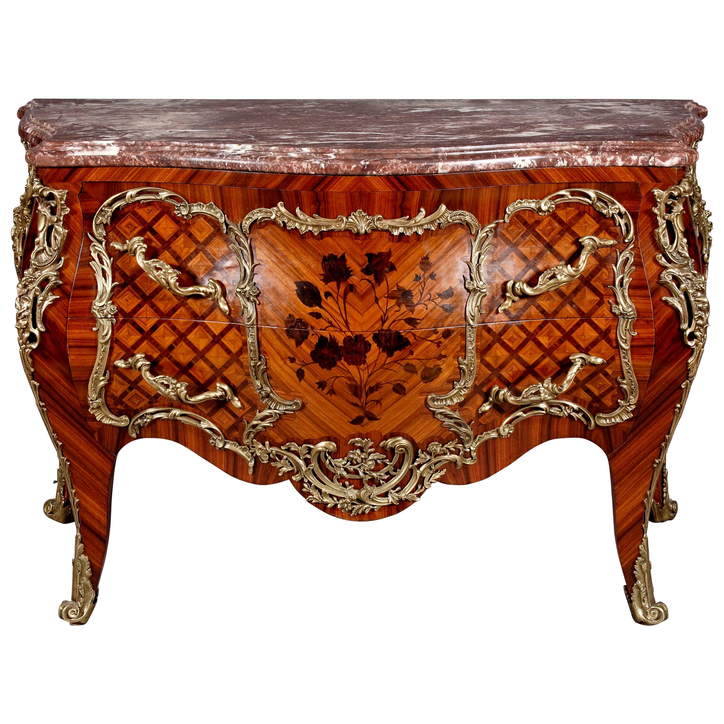 20th Century Louis XV Style Tulipwood French Commode