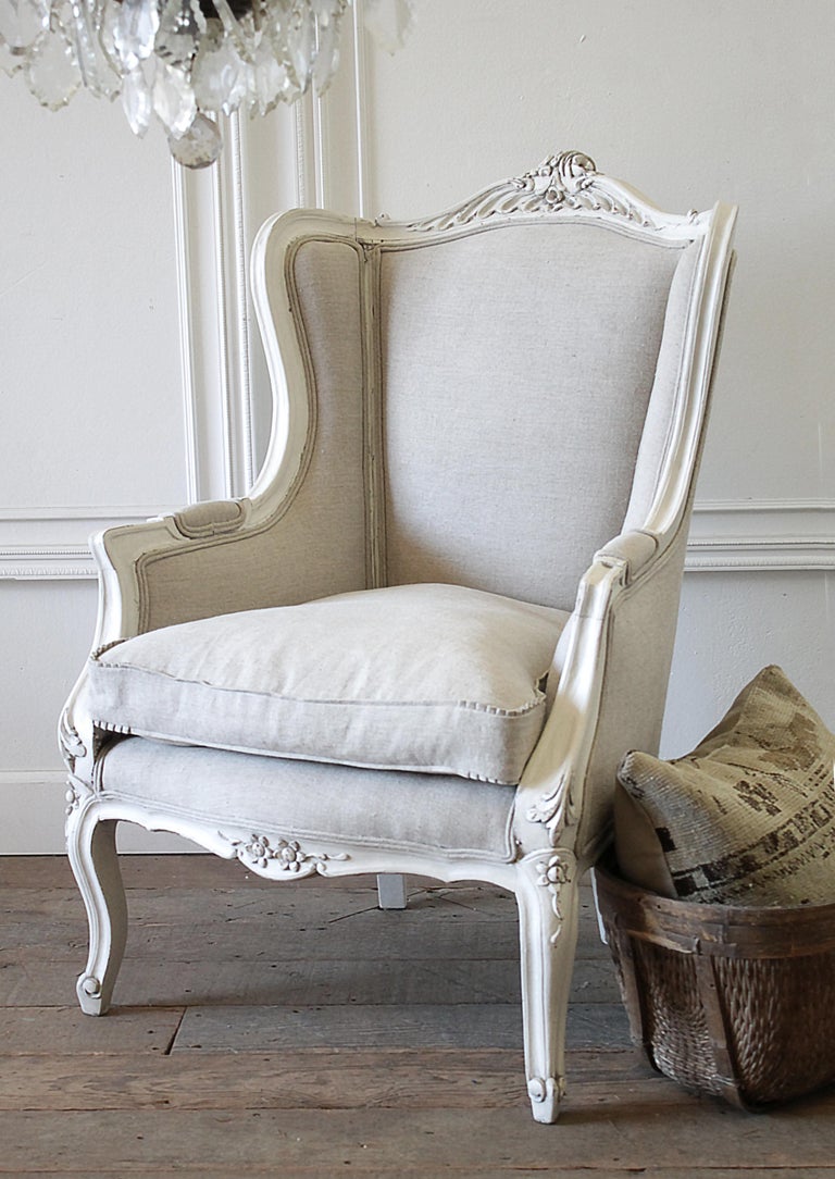 20th Century Louis XV Style Wing Back Chair New Belgian Linen