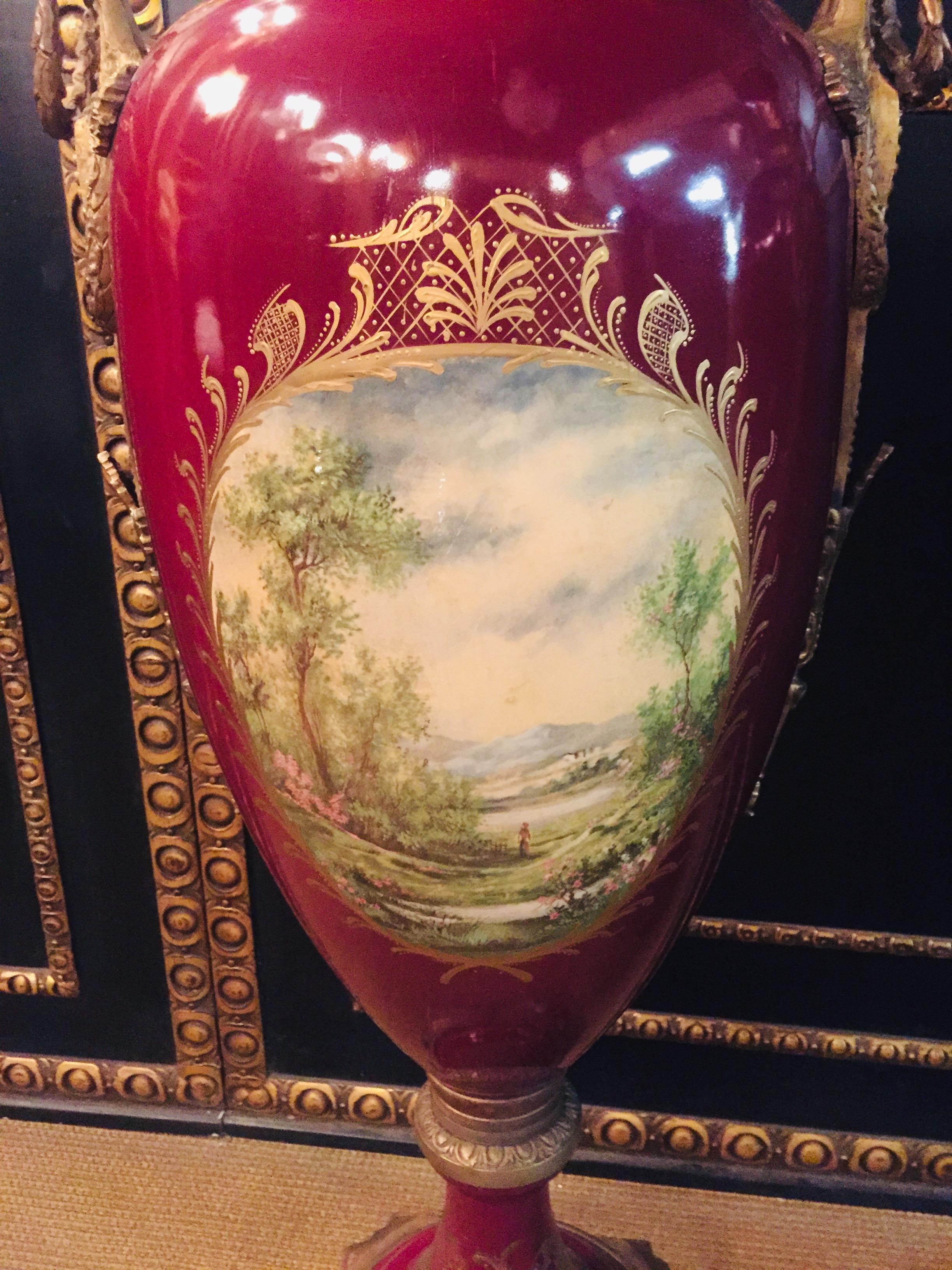 20th Century Louis XVI 2 Sevre Pompe Lidded Vases Marie Antoinette porcelain 5