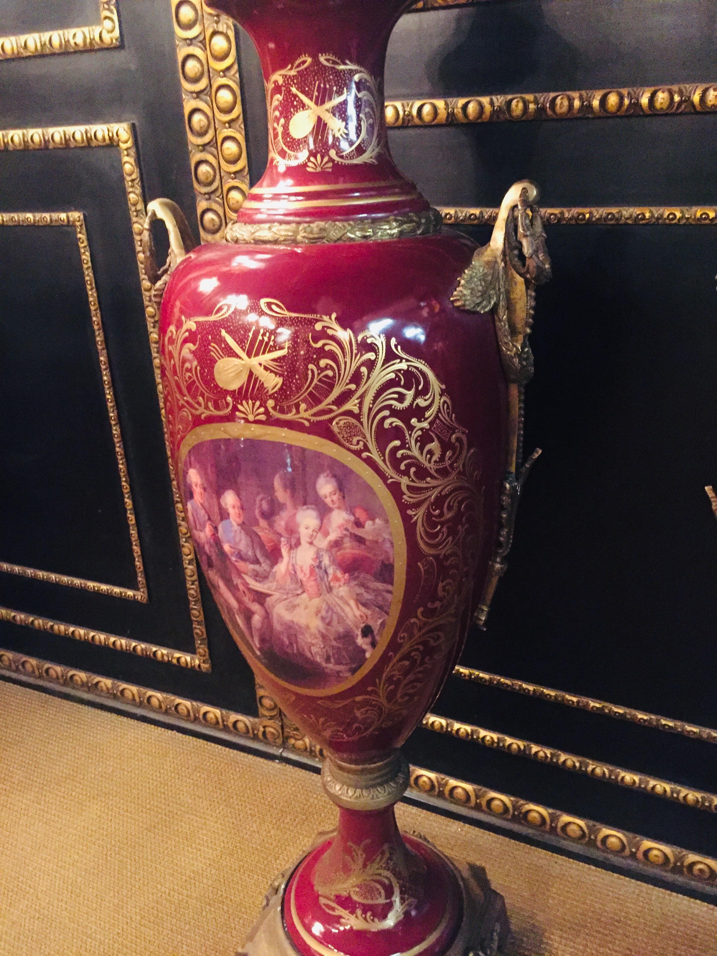 20th Century Louis XVI 2 Sevre Pompe Lidded Vases Marie Antoinette porcelain 7