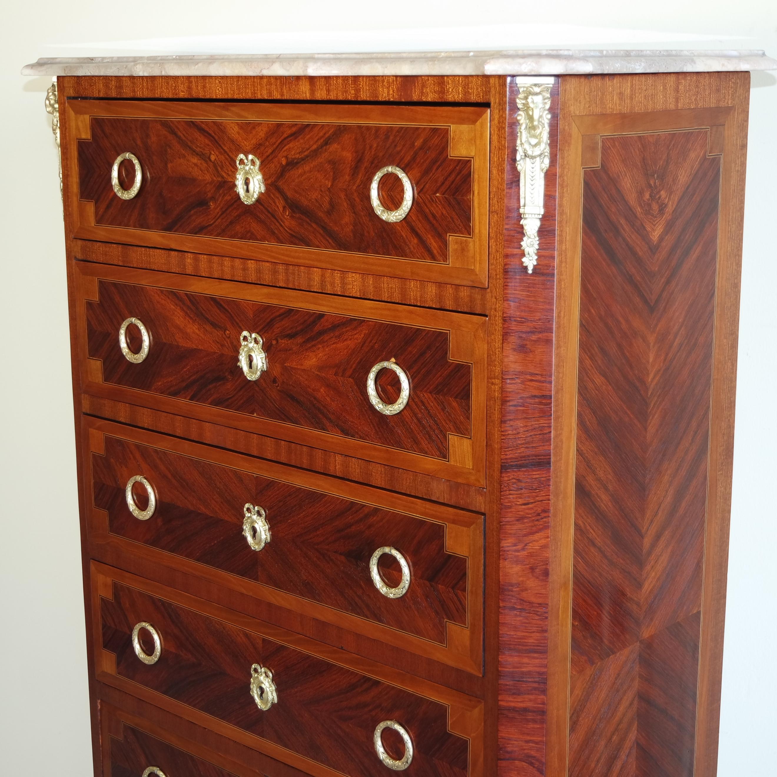 20th Century Louis XVI French Rosewood Chest of Drawers For Sale 1