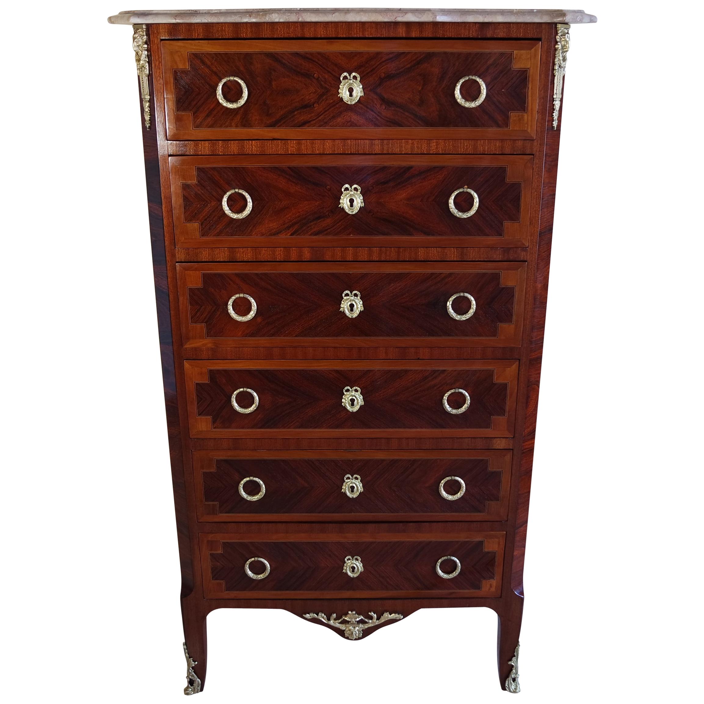 20th Century Louis XVI French Rosewood Chest of Drawers For Sale