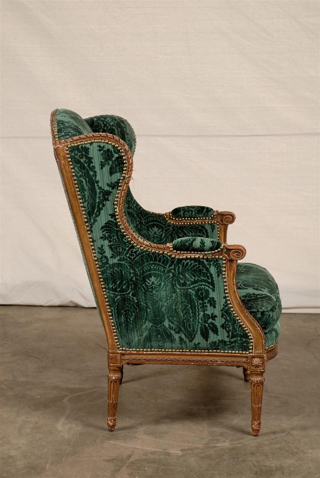 20th Century Louis XVI Giltwood Wingback Chair In Good Condition In Atlanta, GA