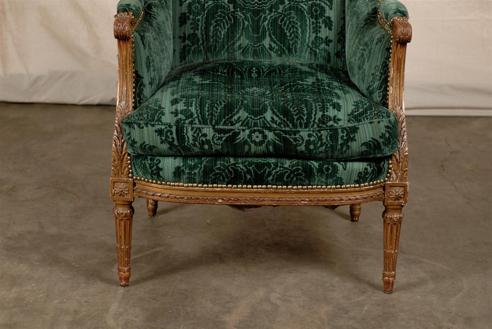 20th Century Louis XVI Giltwood Wingback Chair 2