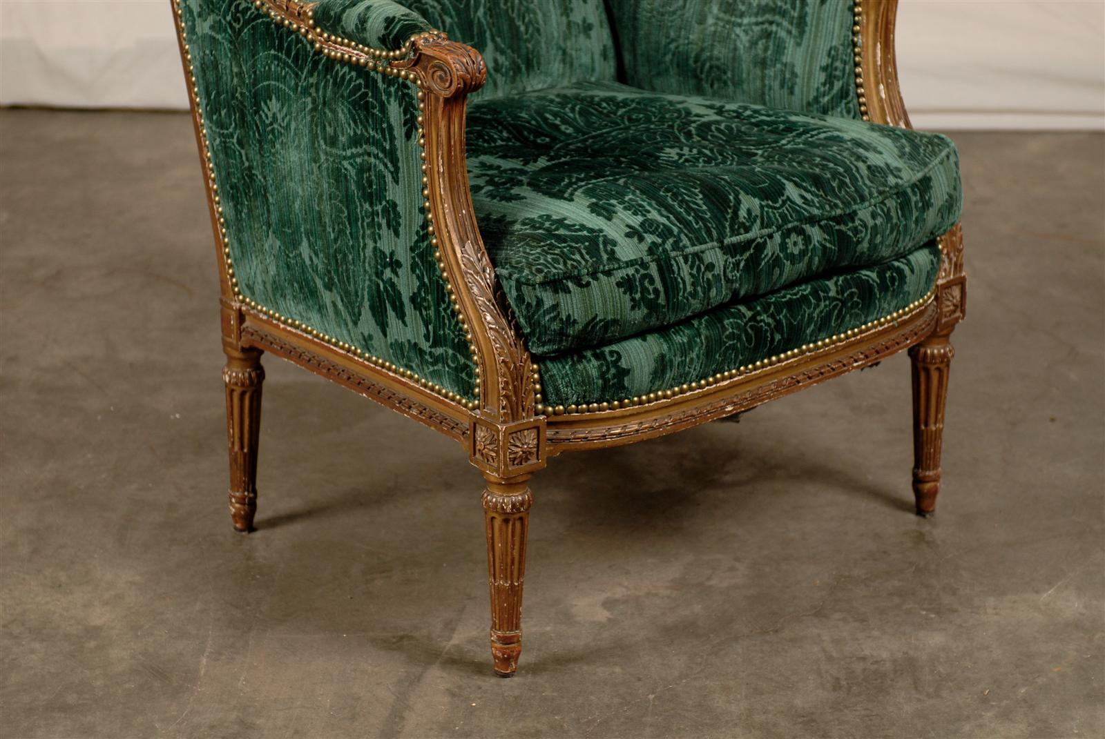 20th Century Louis XVI Giltwood Wingback Chair 3