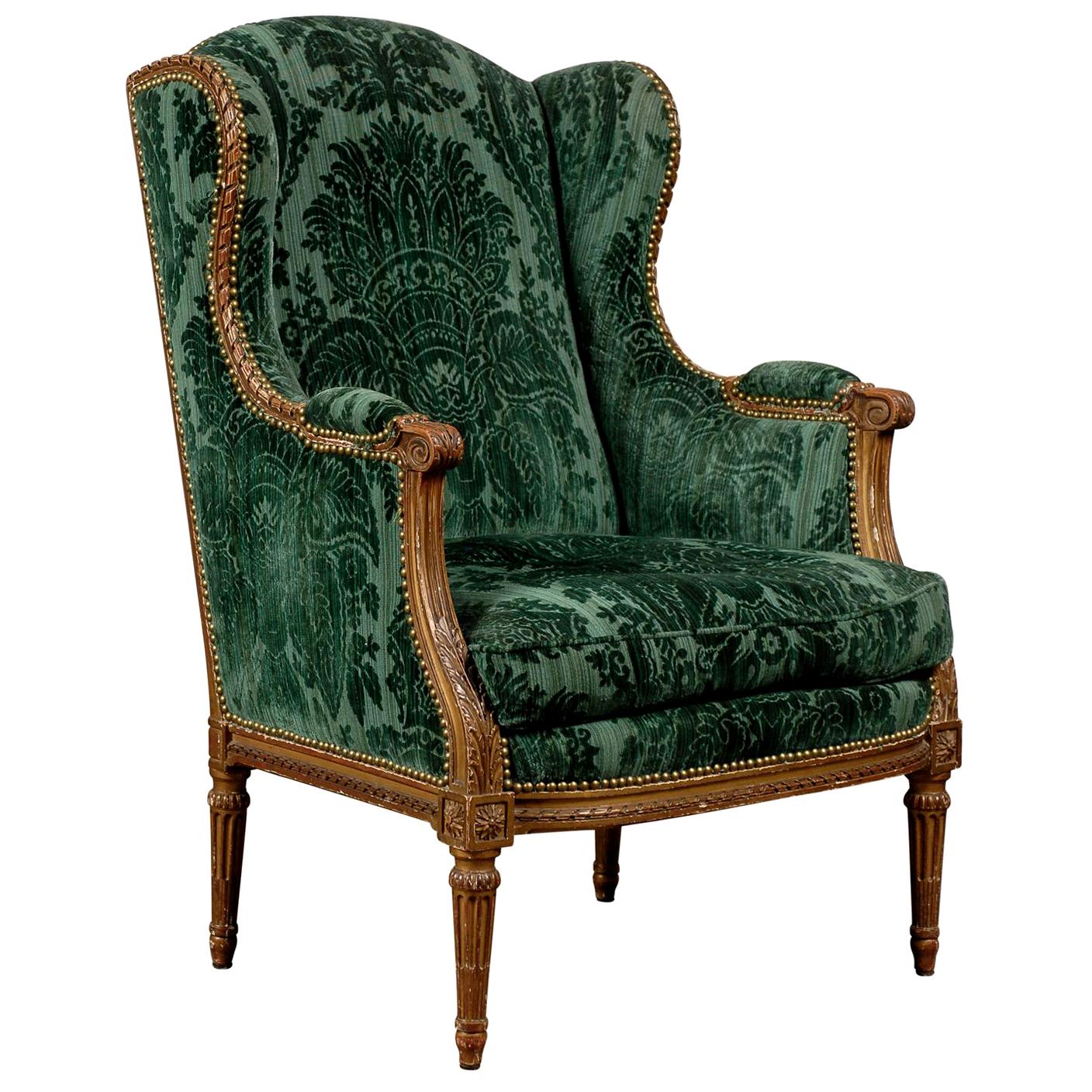 20th Century Louis XVI Giltwood Wingback Chair