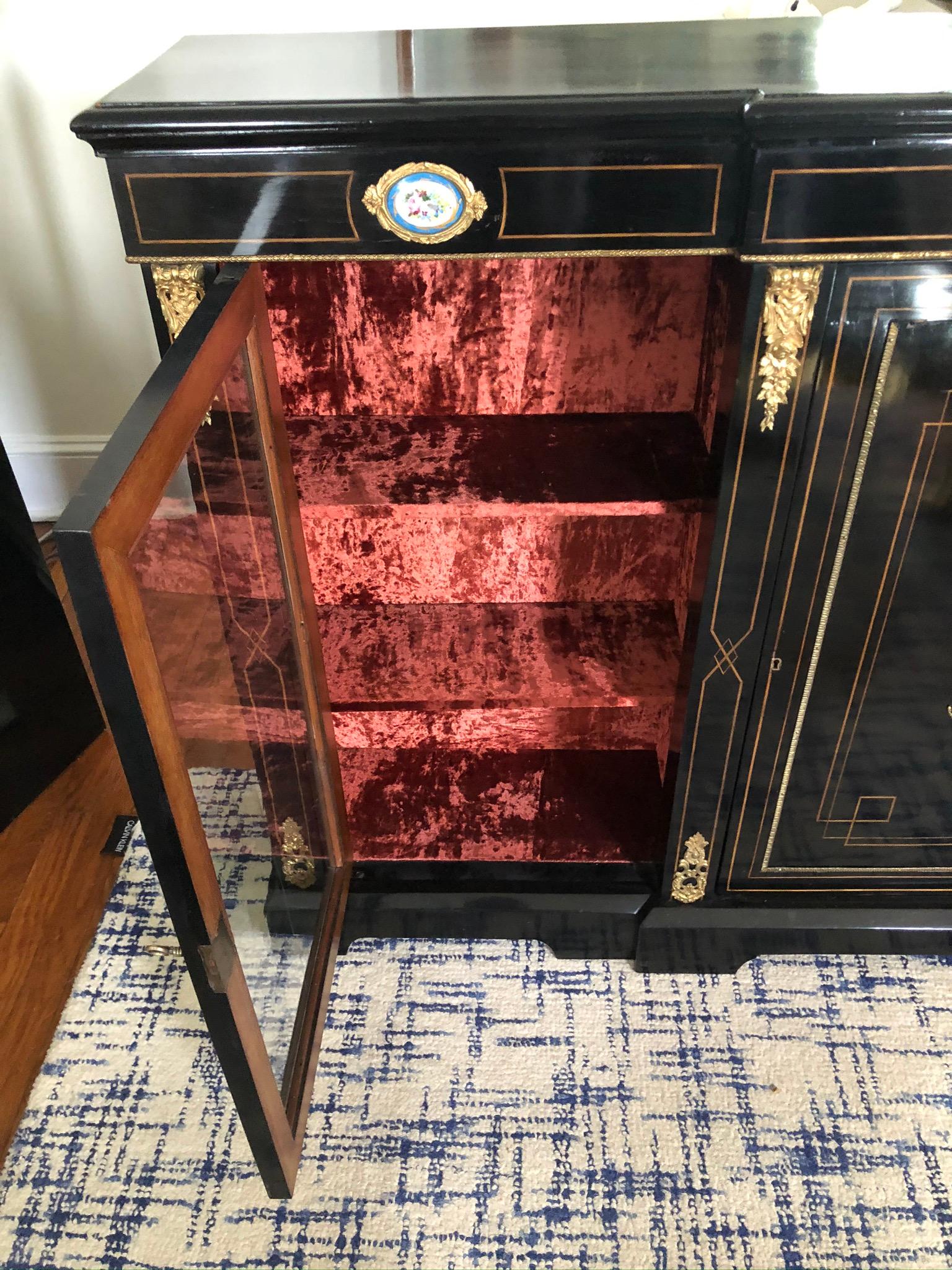 20th Century Louis XVI Neoclassical Lacquered Bookcase Display Ormolu and Enamel 6