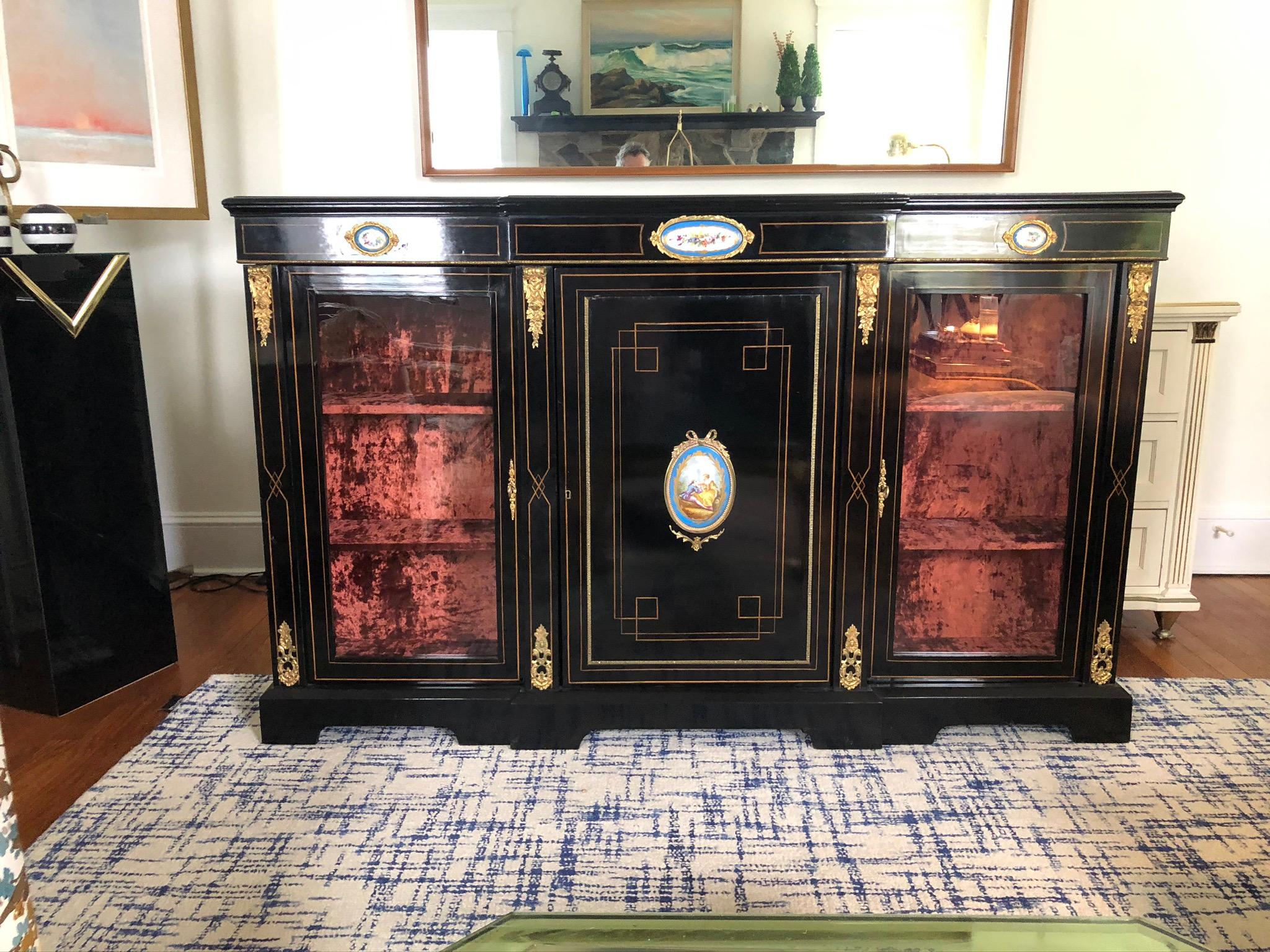 20th Century Louis XVI Neoclassical Lacquered Bookcase Display Ormolu and Enamel In Good Condition For Sale In W Allenhurst, NJ
