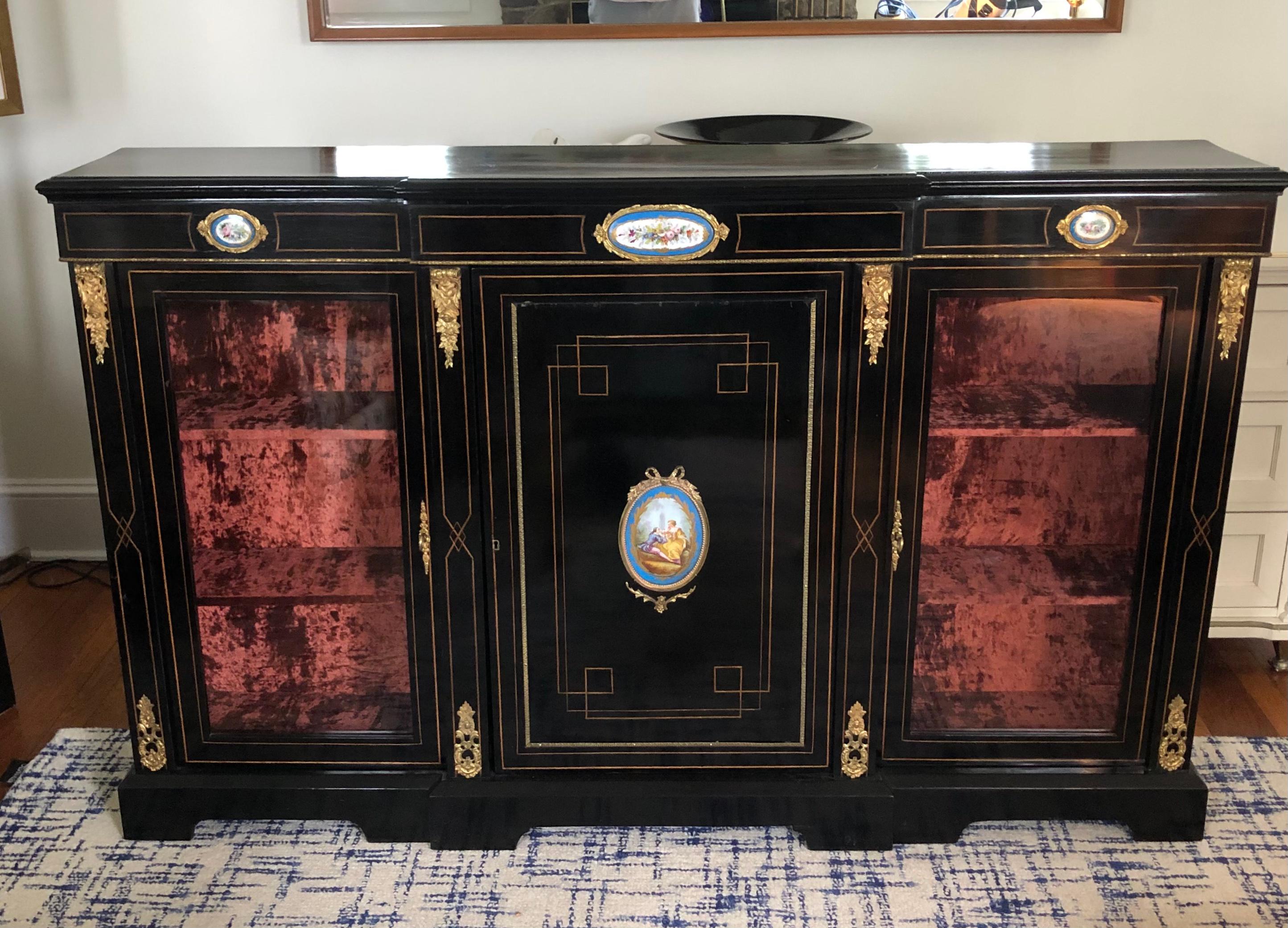Metal 20th Century Louis XVI Neoclassical Lacquered Bookcase Display Ormolu and Enamel For Sale