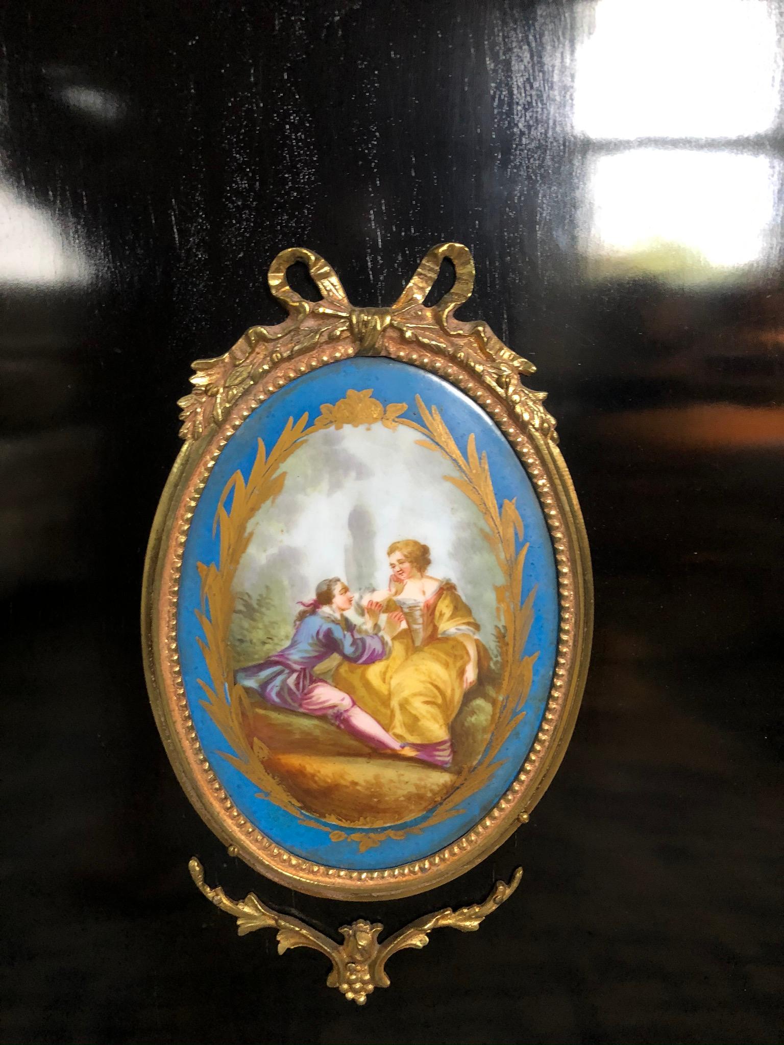 20th Century Louis XVI Neoclassical Lacquered Bookcase Display Ormolu and Enamel For Sale 3
