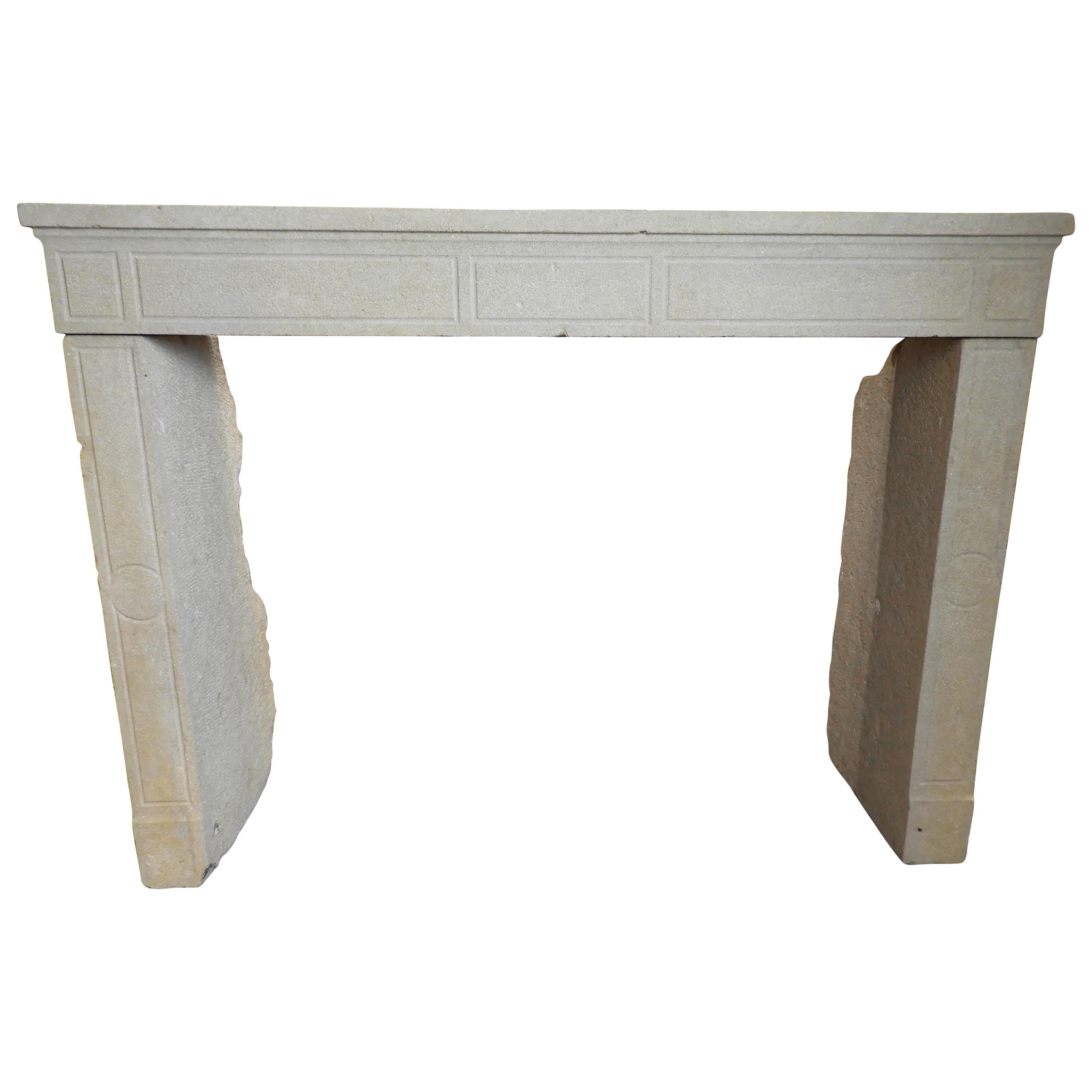 20th Century Louis XVI Simple Fireplace in French Limestone For Sale
