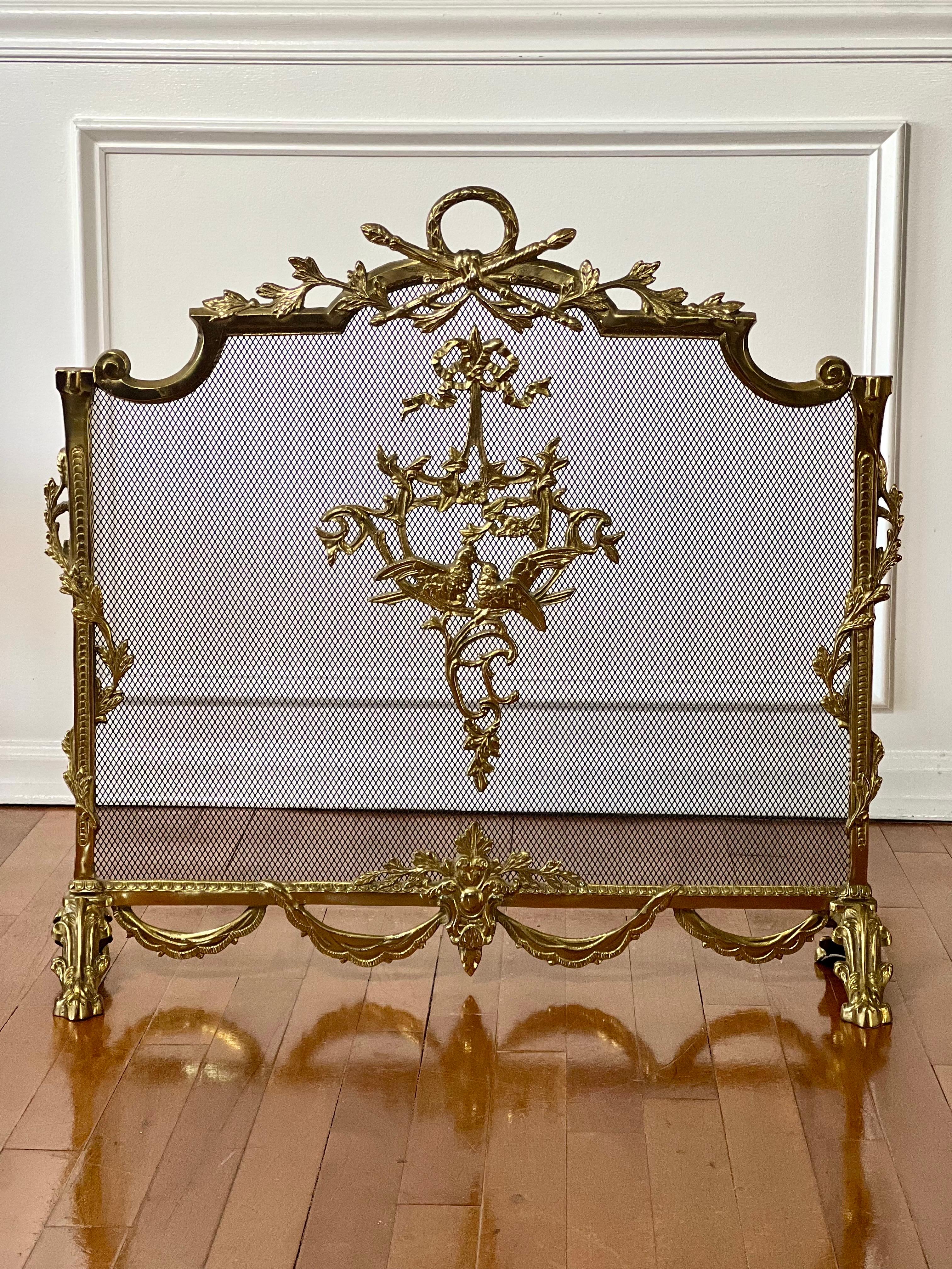 Cast 20th Century Louis XVI Style Brass Fireplace Screen For Sale