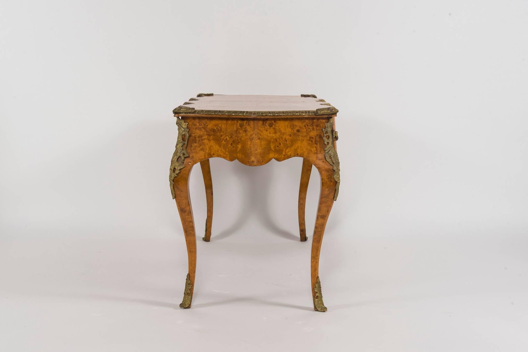 20th Century Louis XVI style burl wood bureau plat.