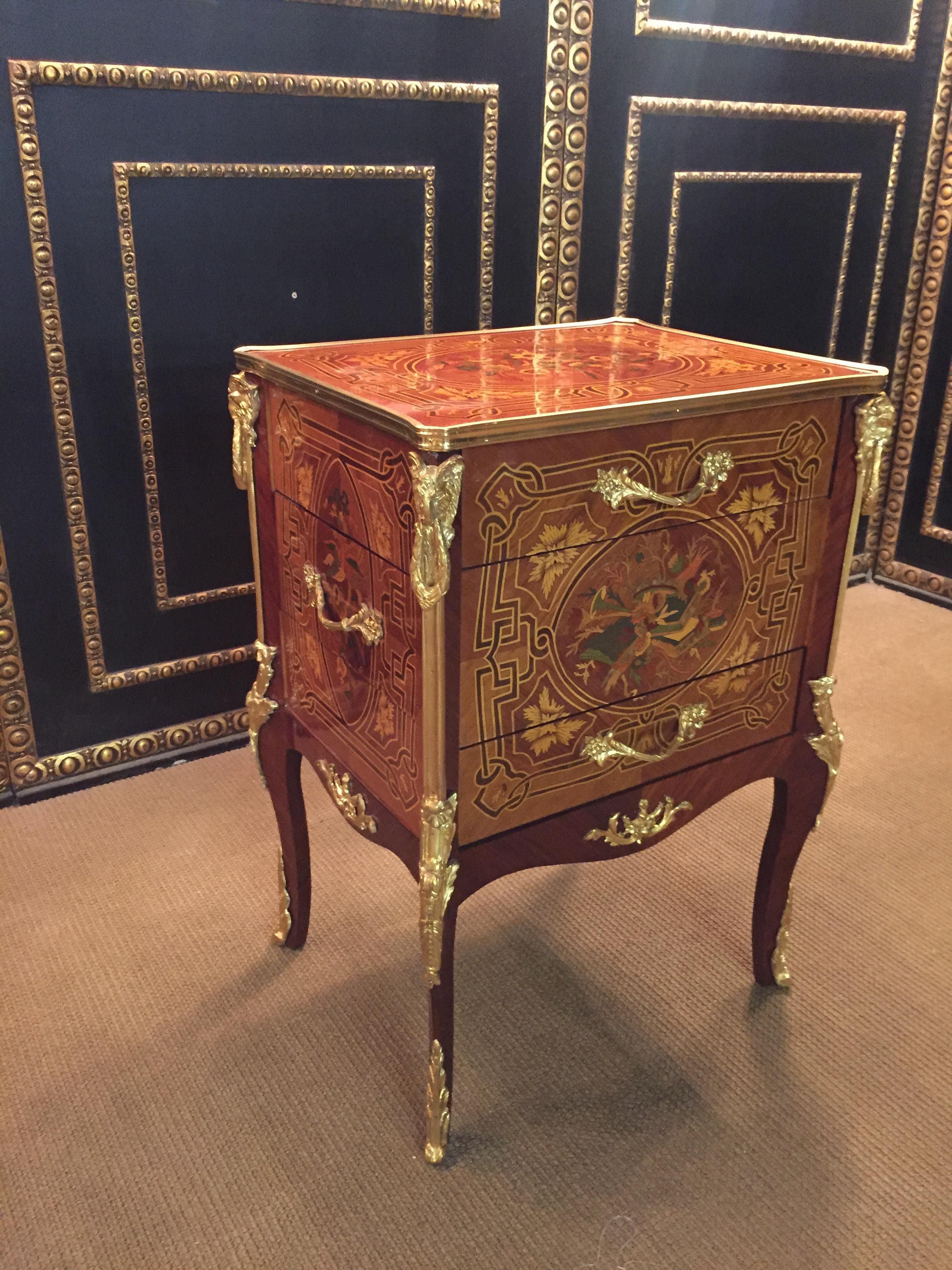 Bronzed 20th Century Antique Louis XVI Style Commode or Chest of Drawers Mahogany Veneer For Sale