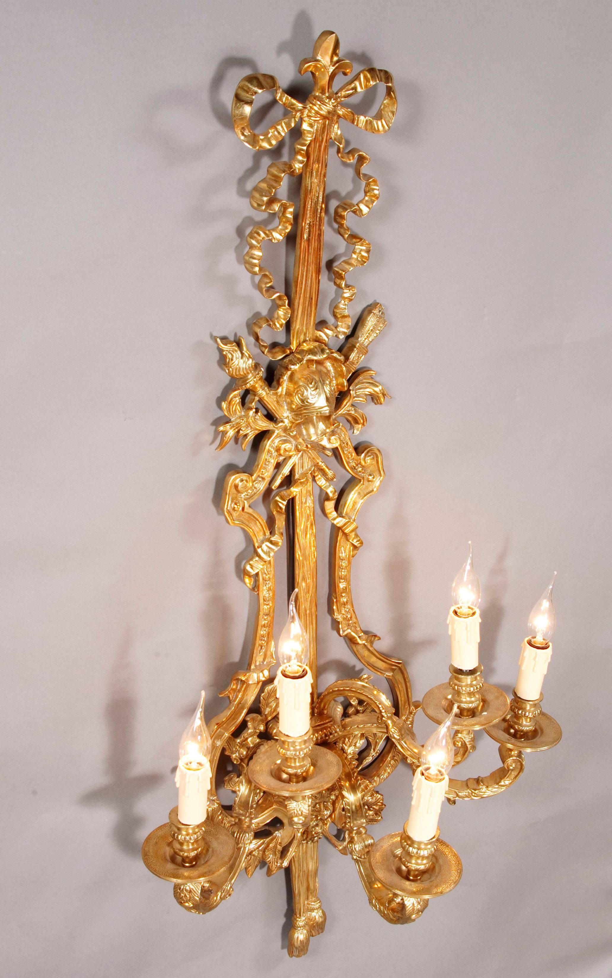 Engraved 20th Century Louis XVI Style Five-Flamed-Light Applique For Sale