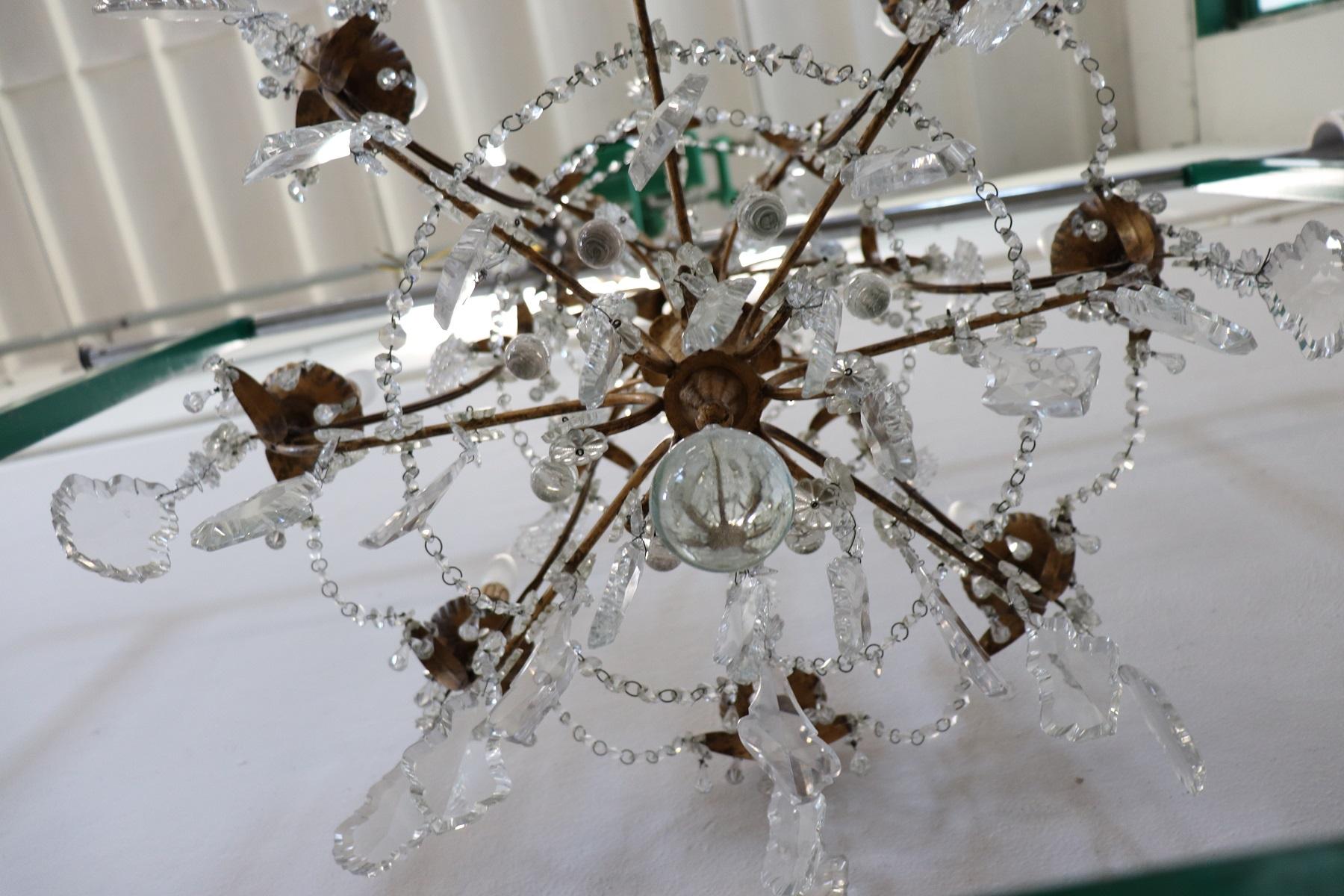 Gilt 20th Century Louis XVI Style Gilded Bronze and Crystals Chandelier For Sale