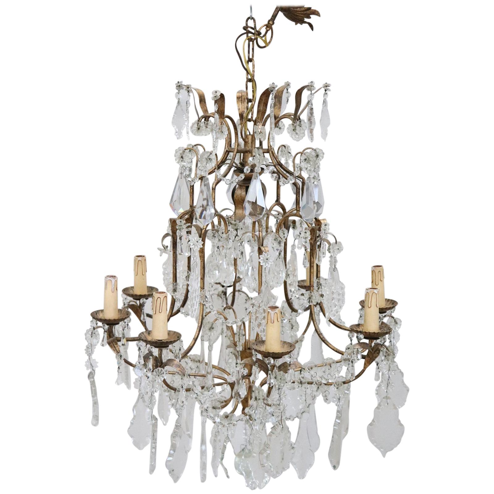 20th Century Louis XVI Style Gilded Bronze and Crystals Chandelier