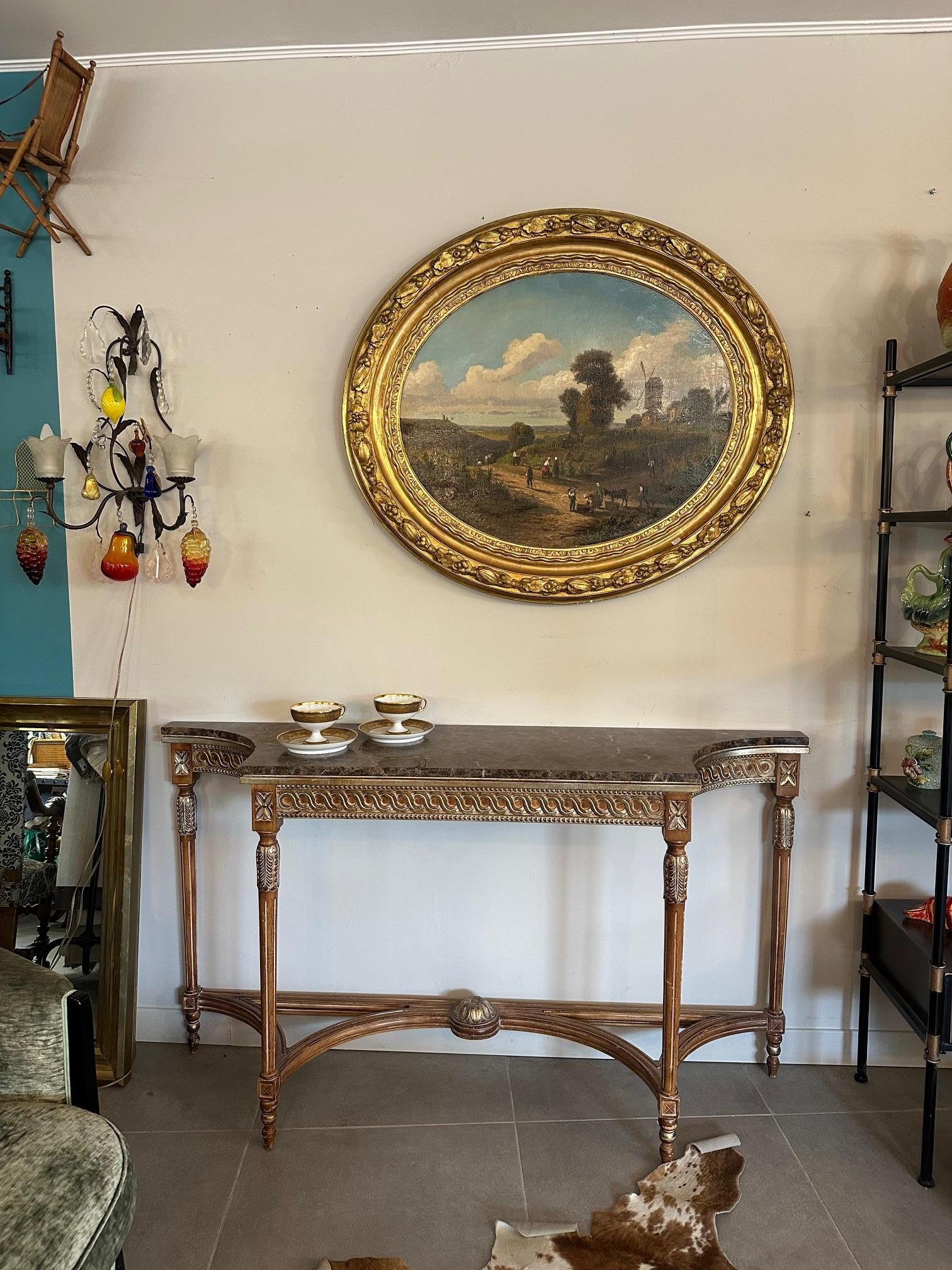 20th century Louis XVI style Marble and Gilded Wood Console Table, 1950s For Sale 5