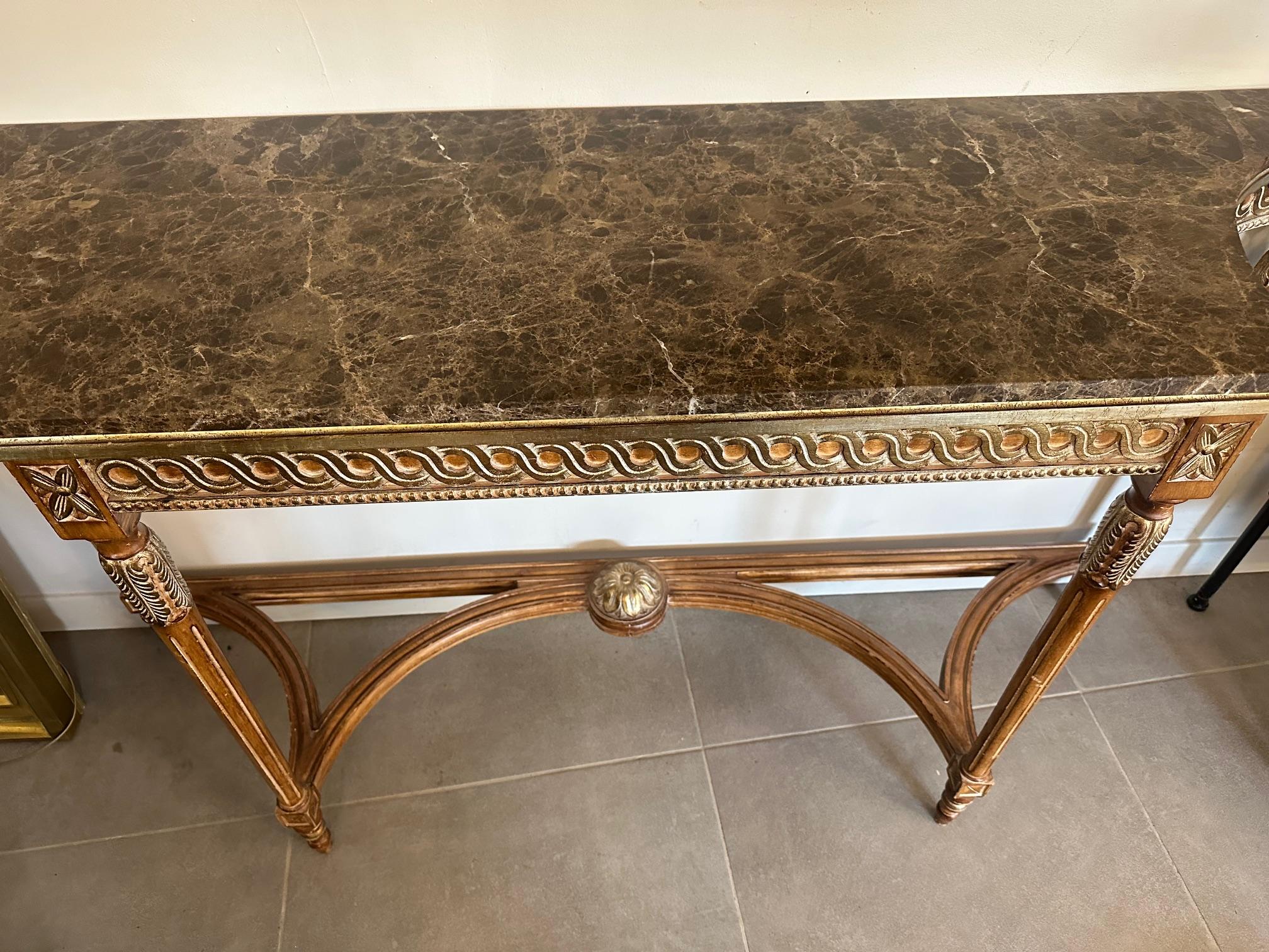 20th century Louis XVI style Marble and Gilded Wood Console Table, 1950s In Good Condition For Sale In LEGNY, FR