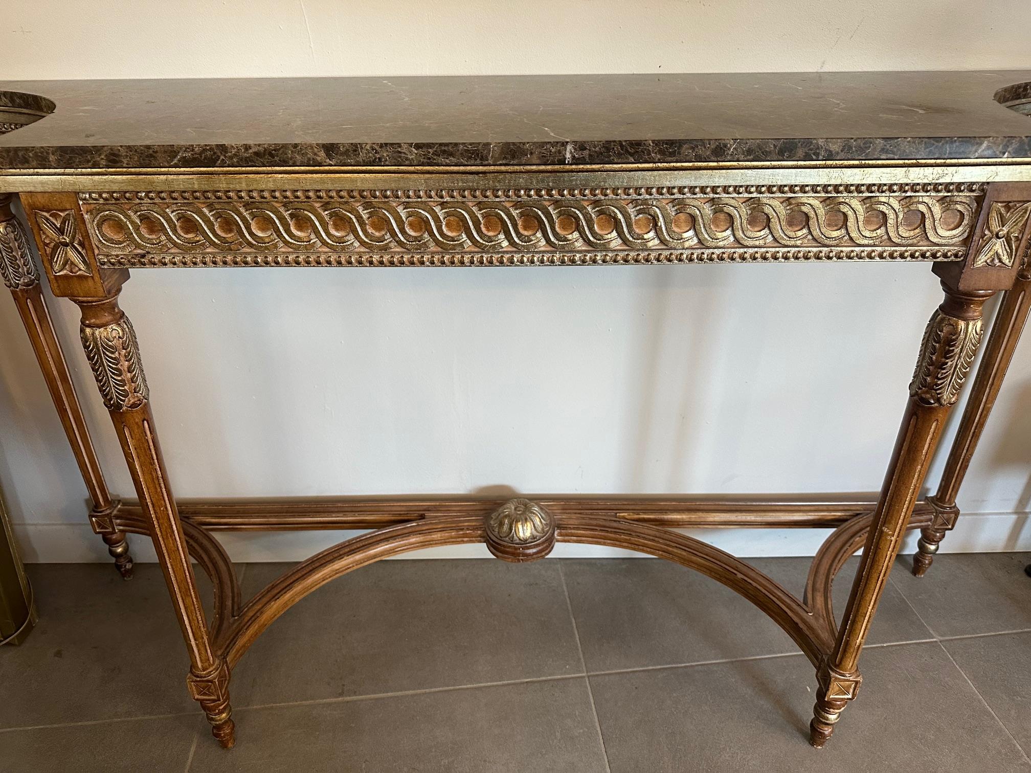 Mid-20th Century 20th century Louis XVI style Marble and Gilded Wood Console Table, 1950s For Sale