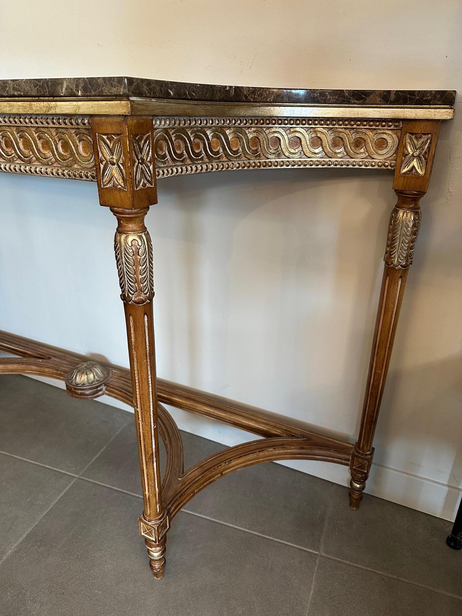 20th century Louis XVI style Marble and Gilded Wood Console Table, 1950s For Sale 1