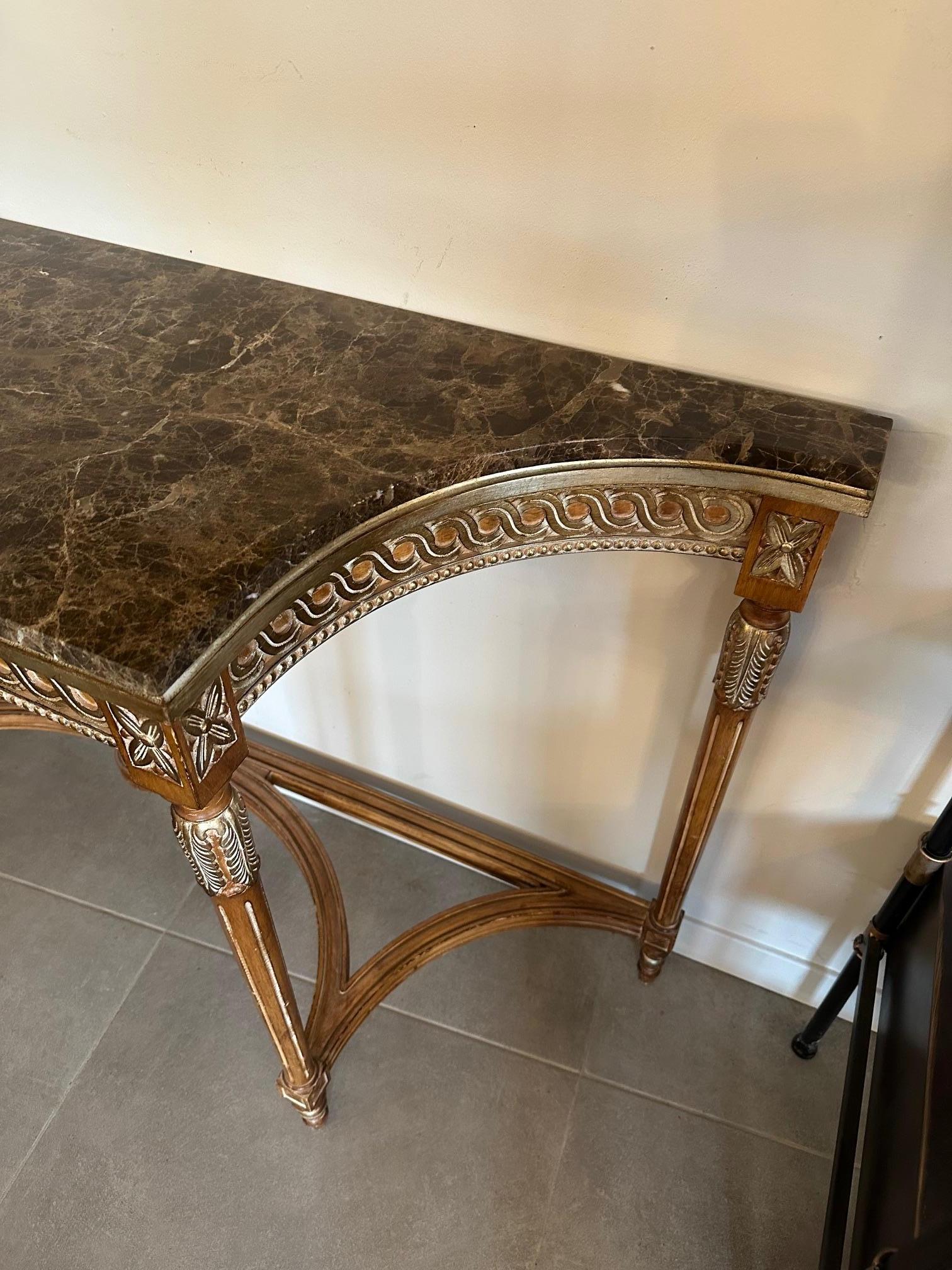 20th century Louis XVI style Marble and Gilded Wood Console Table, 1950s For Sale 2