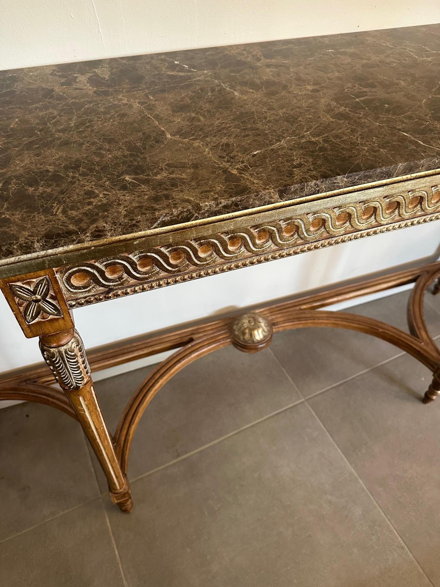 20th century Louis XVI style Marble and Gilded Wood Console Table, 1950s For Sale 4