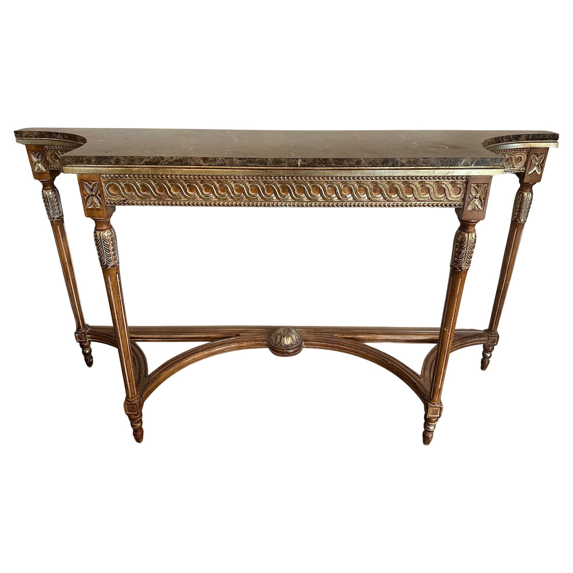 20th century Louis XVI style Marble and Gilded Wood Console Table, 1950s For Sale