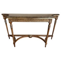 20th century Louis XVI style Marble and Gilded Wood Console Table, 1950s