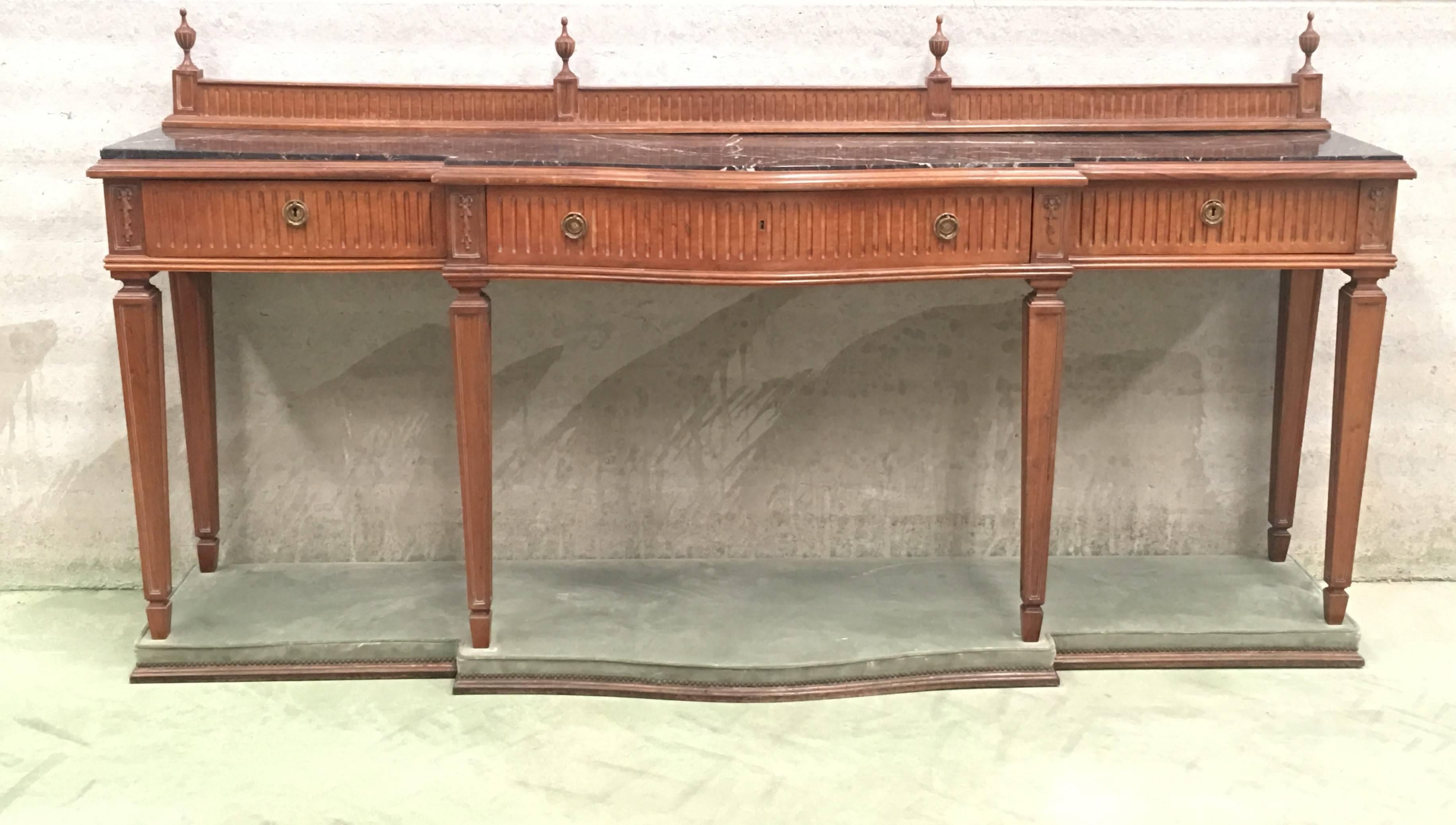 French 20th century Louis XVI Style Neoclassical Console Table with Three Drawers For Sale