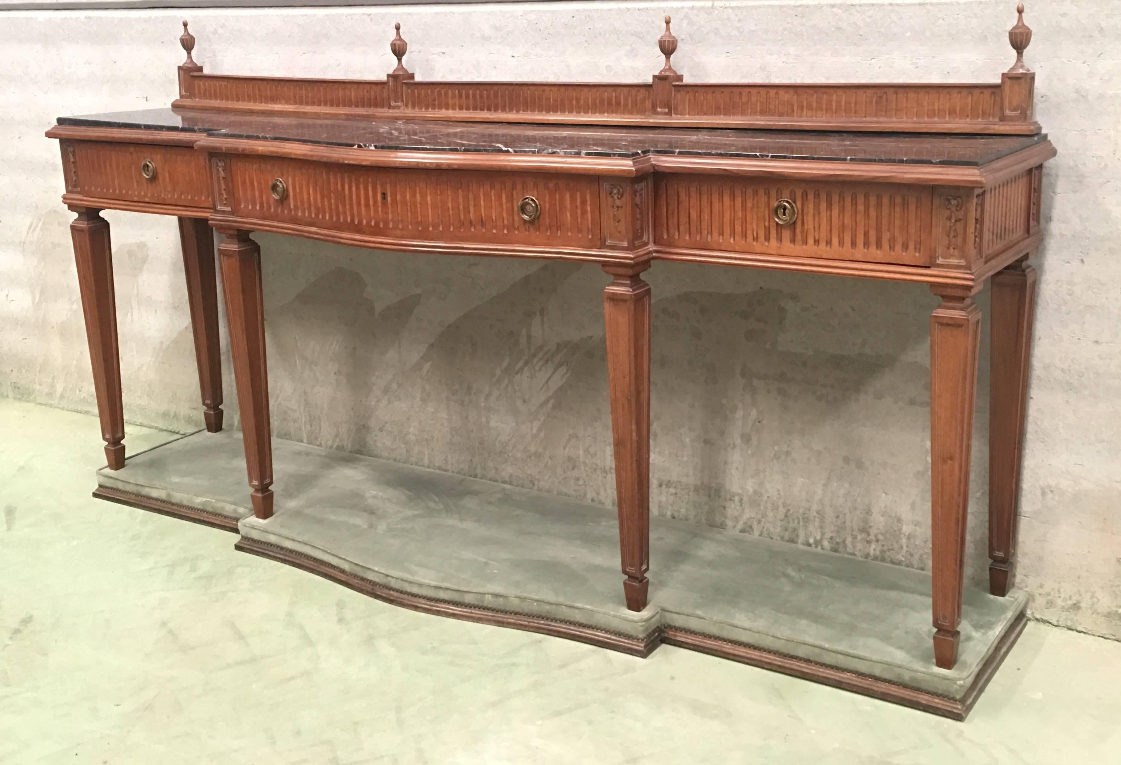 20th century Louis XVI Style Neoclassical Console Table with Three Drawers In Good Condition For Sale In Miami, FL