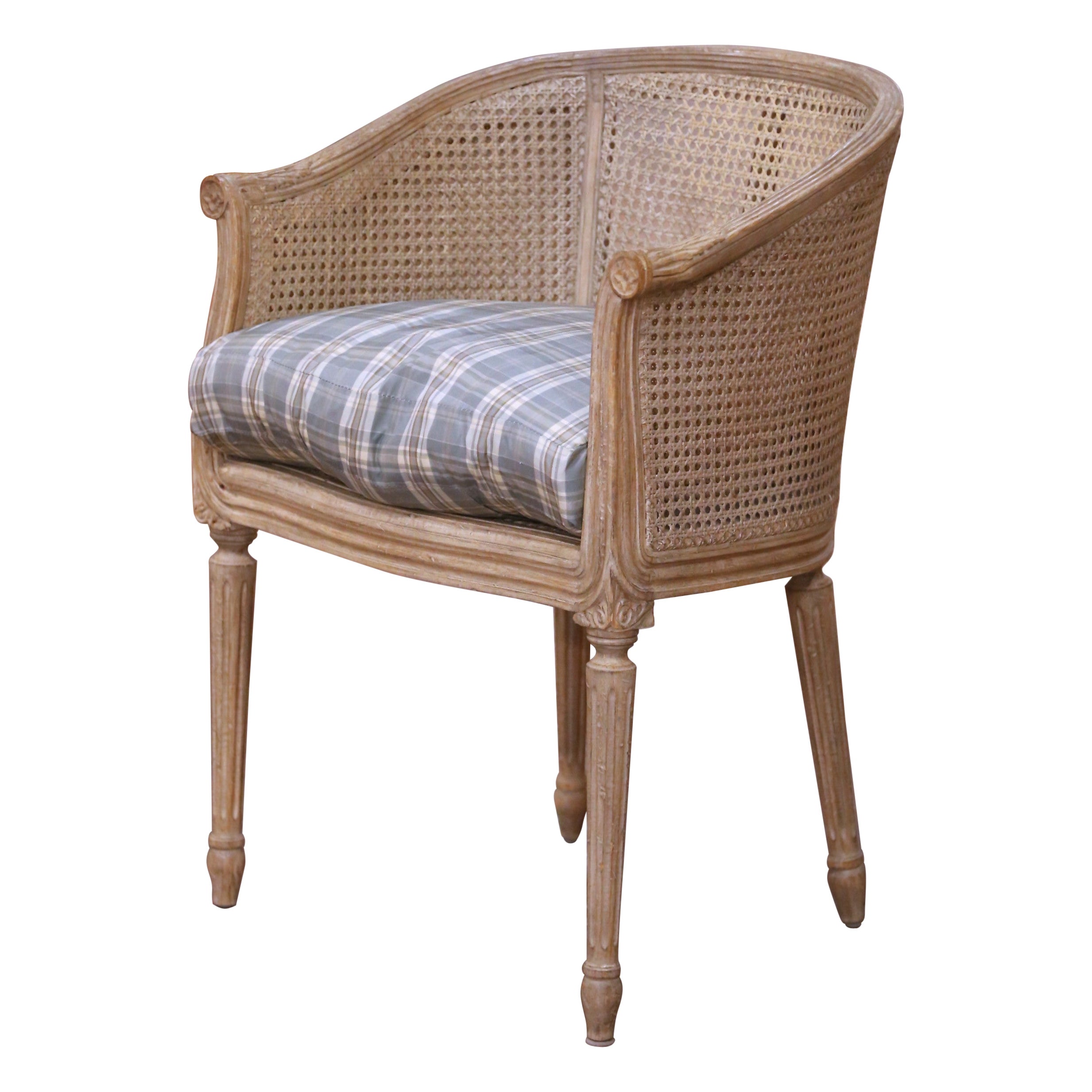 20th Century Louis XVI Style Painted Cane Vanity Chair with Loose Cushion