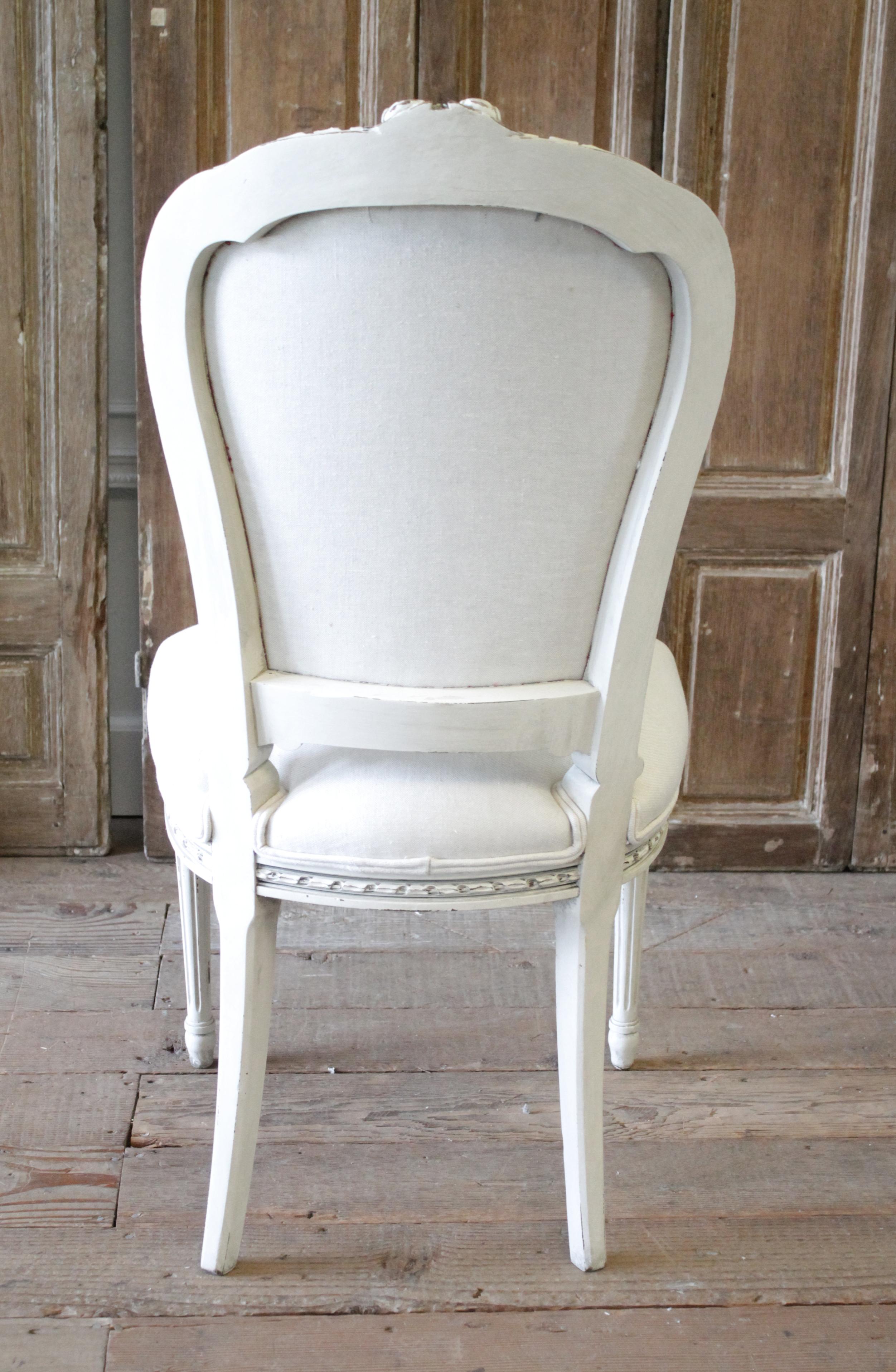 20th Century Louis XVI Style Painted Dining Chairs with Linen Upholstery 7