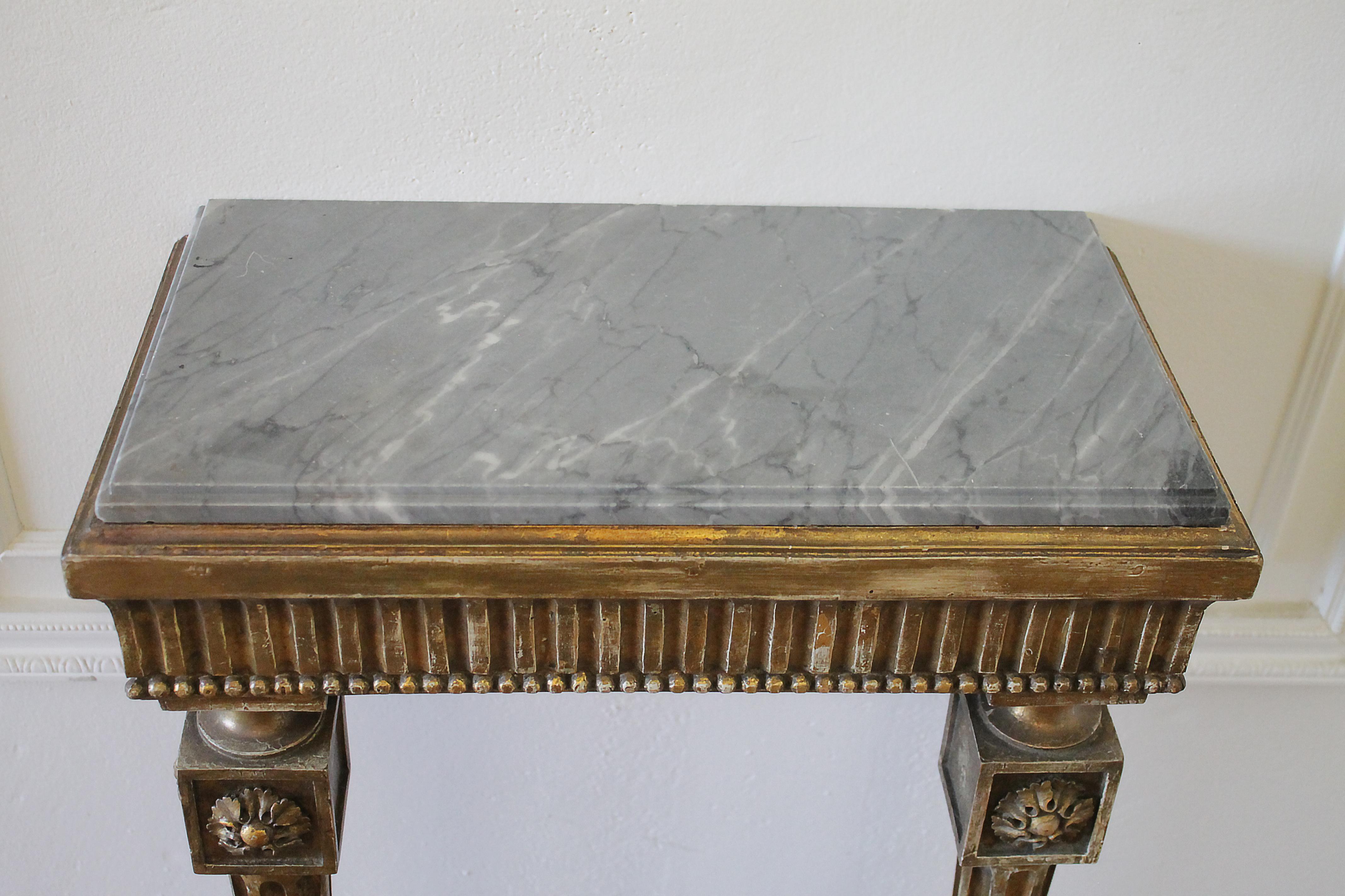 20th Century Louis XVI Style Petite Giltwood Wall Console Table with Stone Top 1