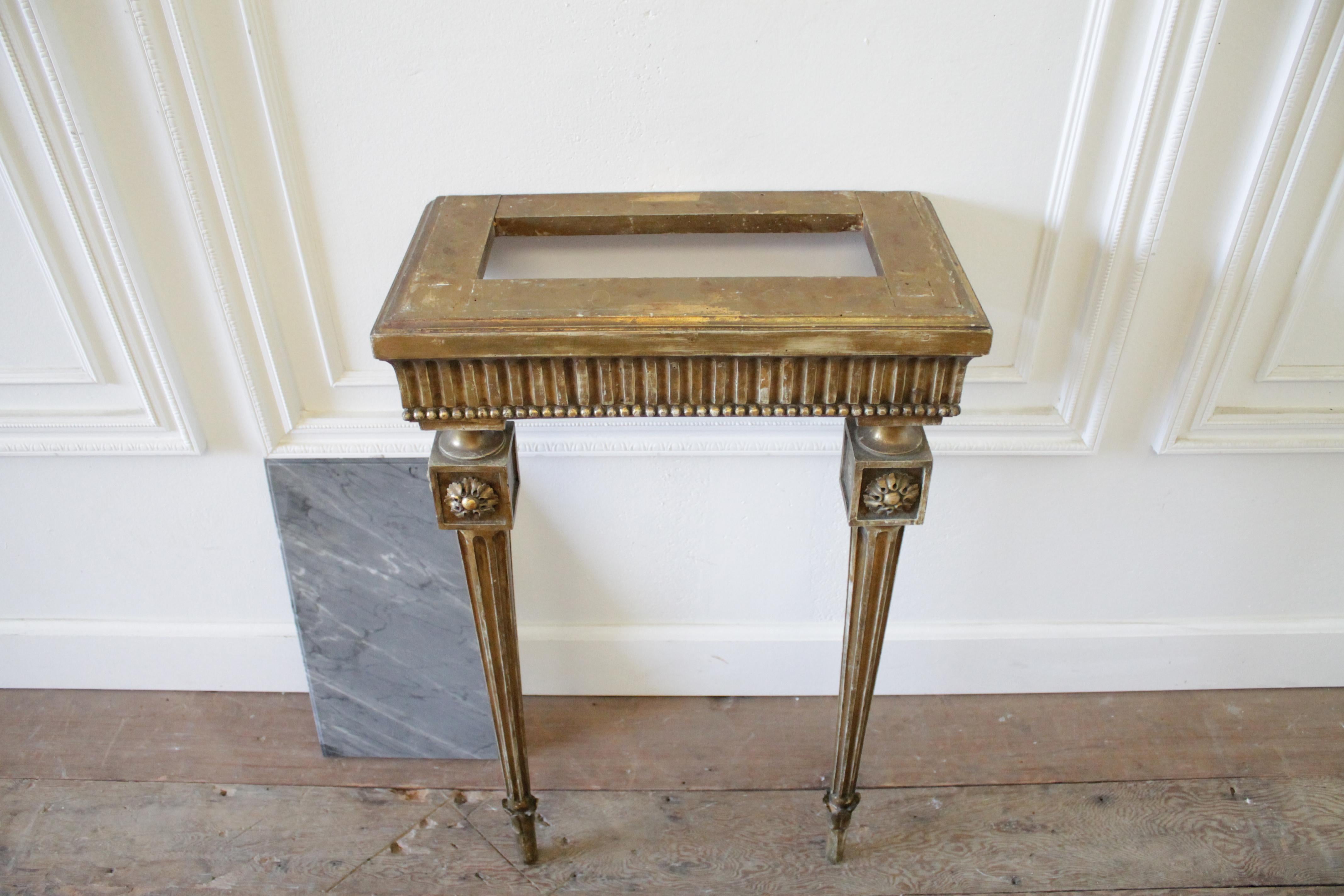 20th Century Louis XVI Style Petite Giltwood Wall Console Table with Stone Top 2